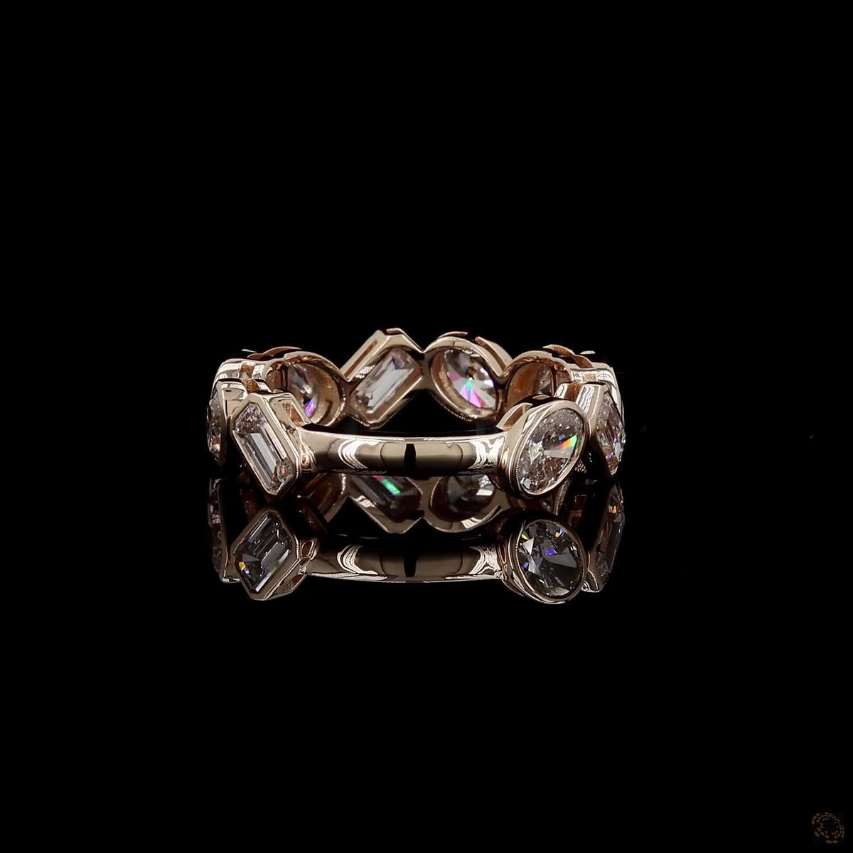 3.27 Ct 14K Yellow Gold Multi-Shape Diamond Bezel Set Mosaic Eternity Band Ring