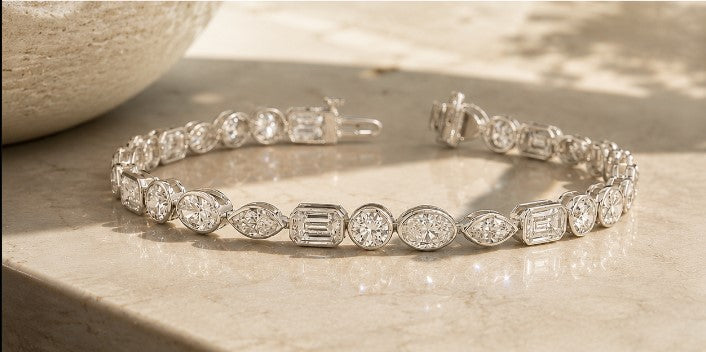 9.35 Ct Luxury Mixed Shape Diamond Tennis Bracelet | Lab Grown Diamonds | White Gold Bracelet