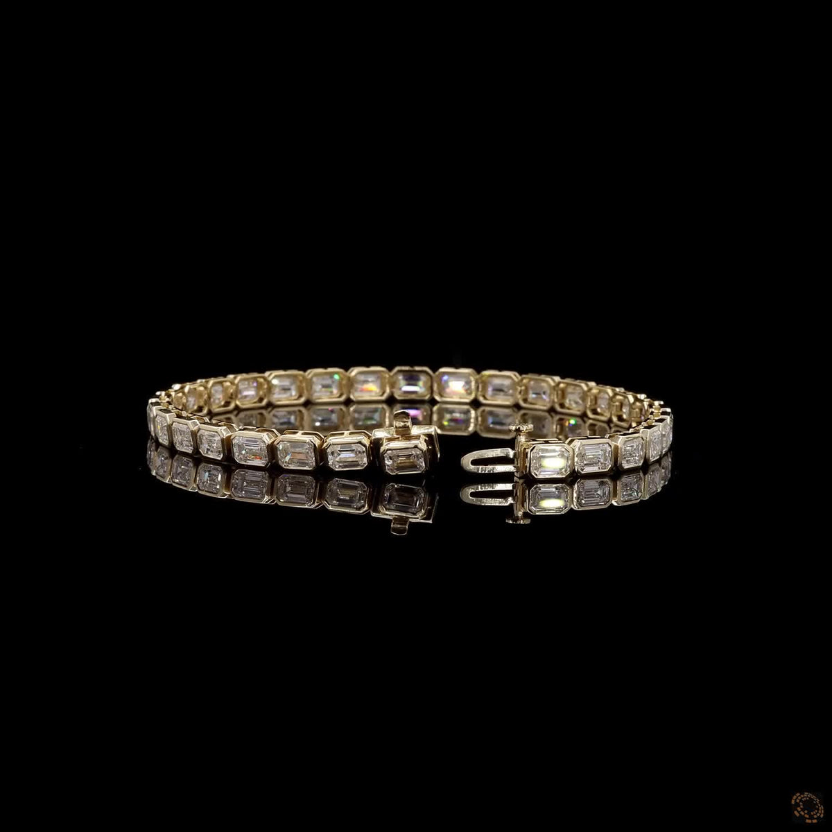 10.13 Ct East-West Bezel-Set Emerald Cut Diamond Tennis Bracelet in Yellow Gold