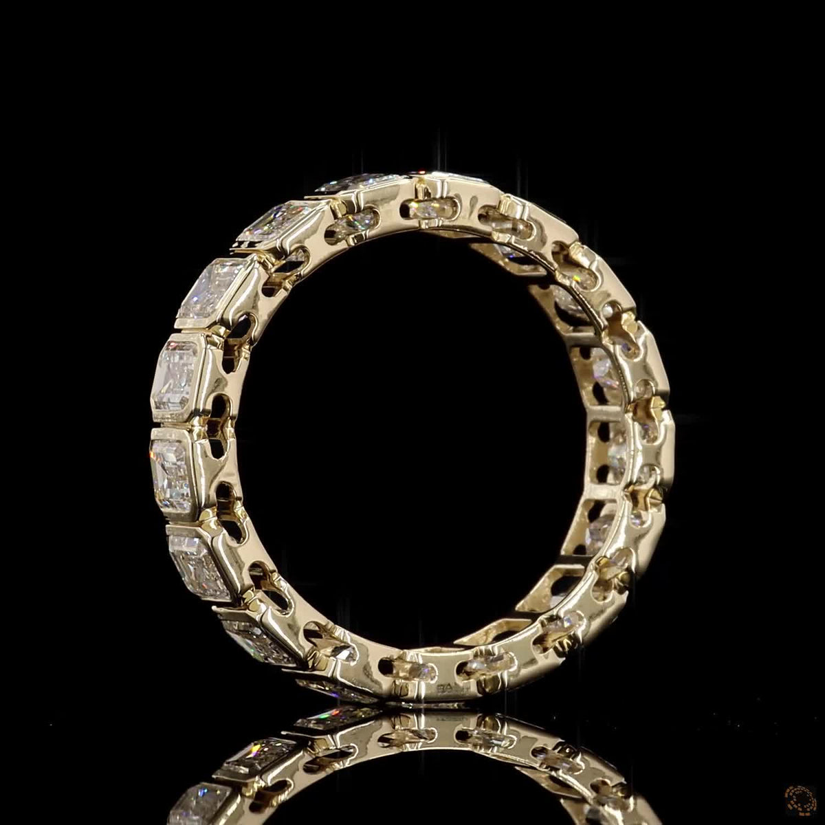 4.18 Ct Bezel-Set Emerald Cut Diamond Eternity Band in 14K Yellow Gold