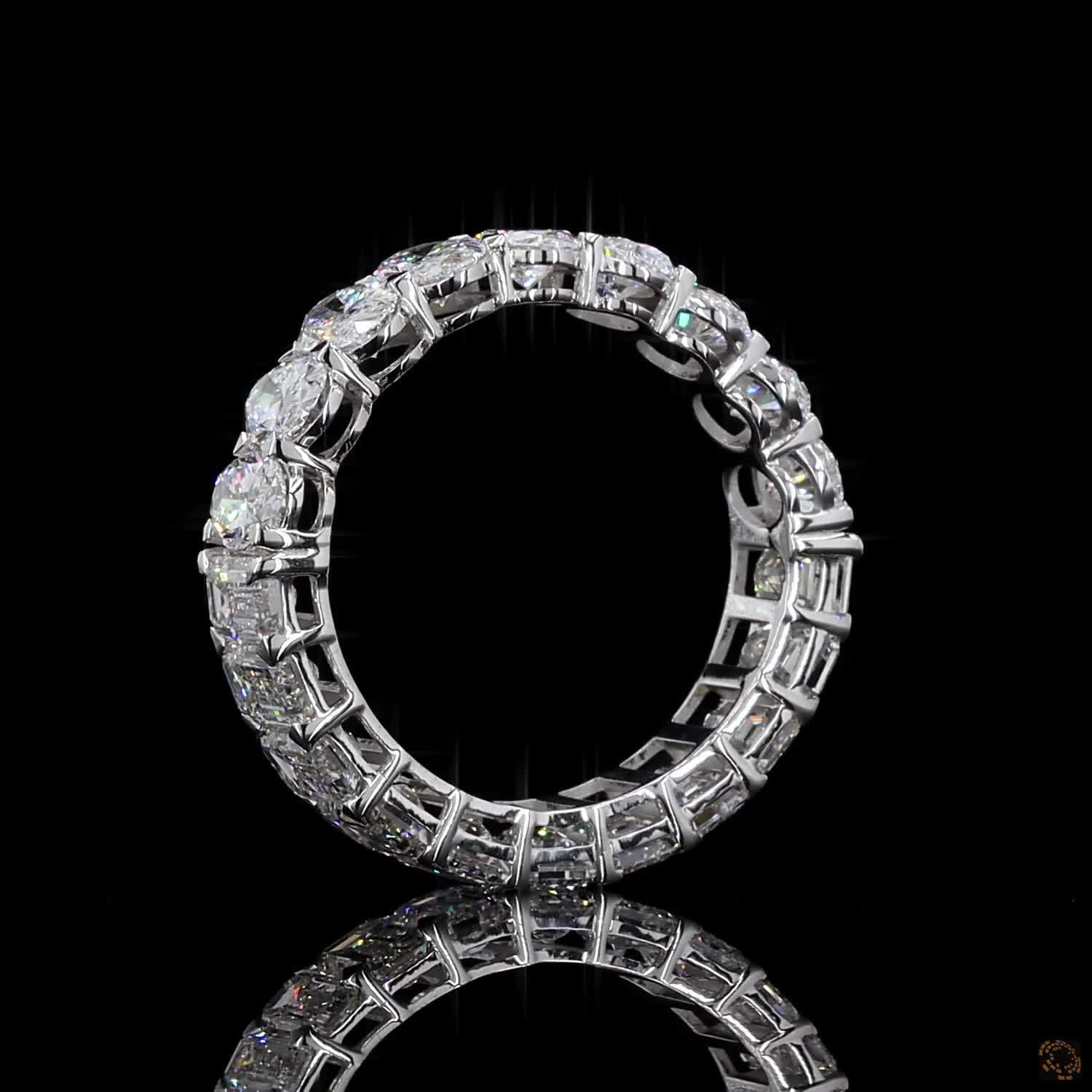 5.99 Ct Half Oval Half Emerald Cut Diamond Eternity Ring | Multi-Shape Wedding Band in 14K White Gold