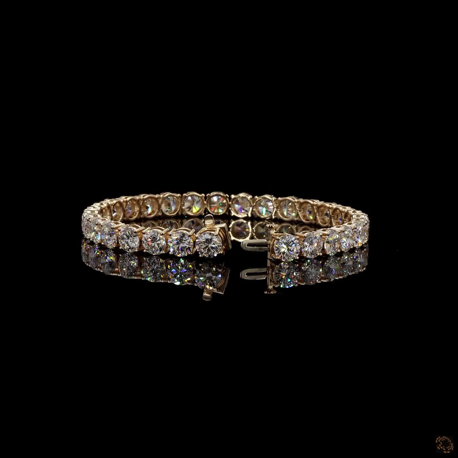 23.27 Ct Yellow Gold Round Cut Diamond Classic Tennis Bracelet
