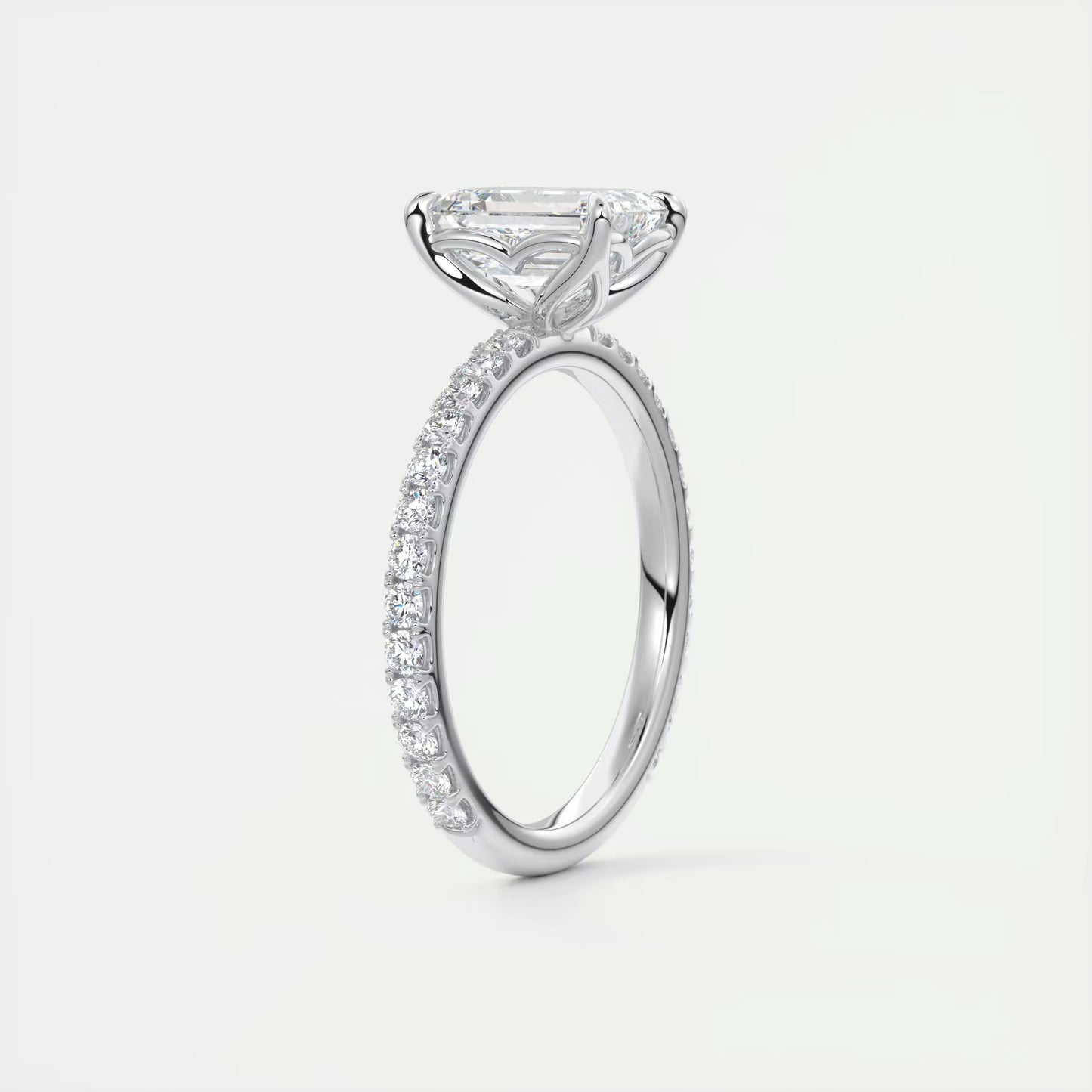 2.50 Ct Royale Pavé Emerald Floral Basket 1.8mm French Set Pavé Ring