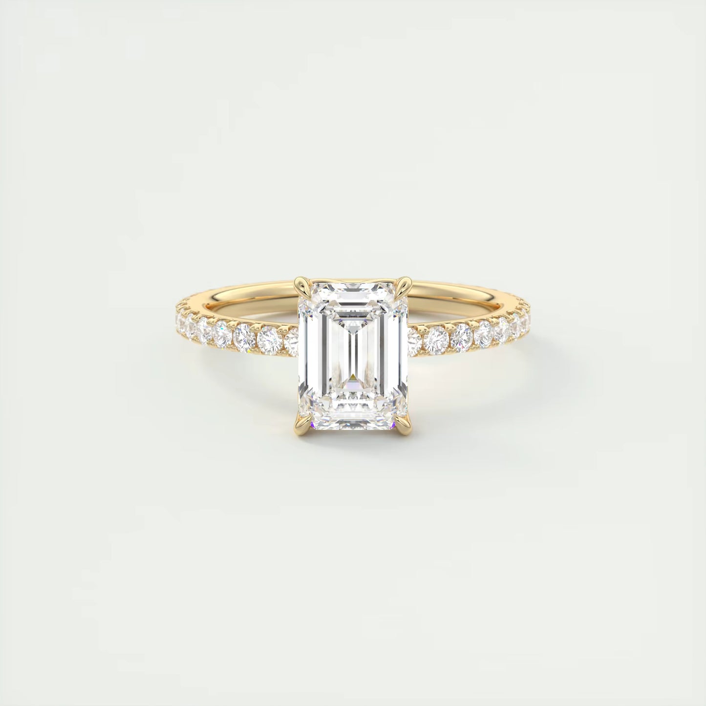2.50 Ct Royale Pavé Emerald Floral Basket 1.8mm French Set Pavé Ring