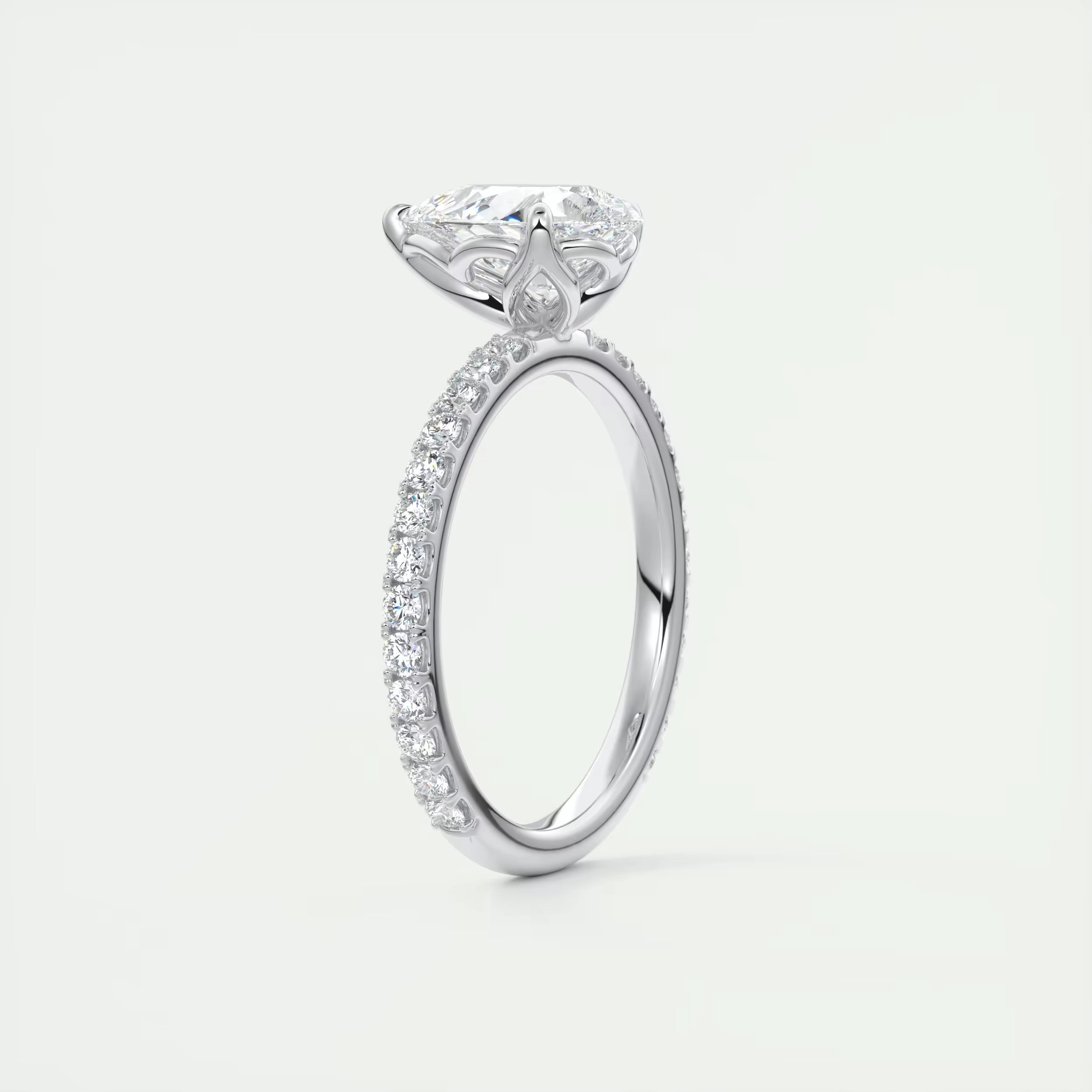 2.50 Ct Royale Pavé Center Stone Pear & Side Stone Round Pavé Ring