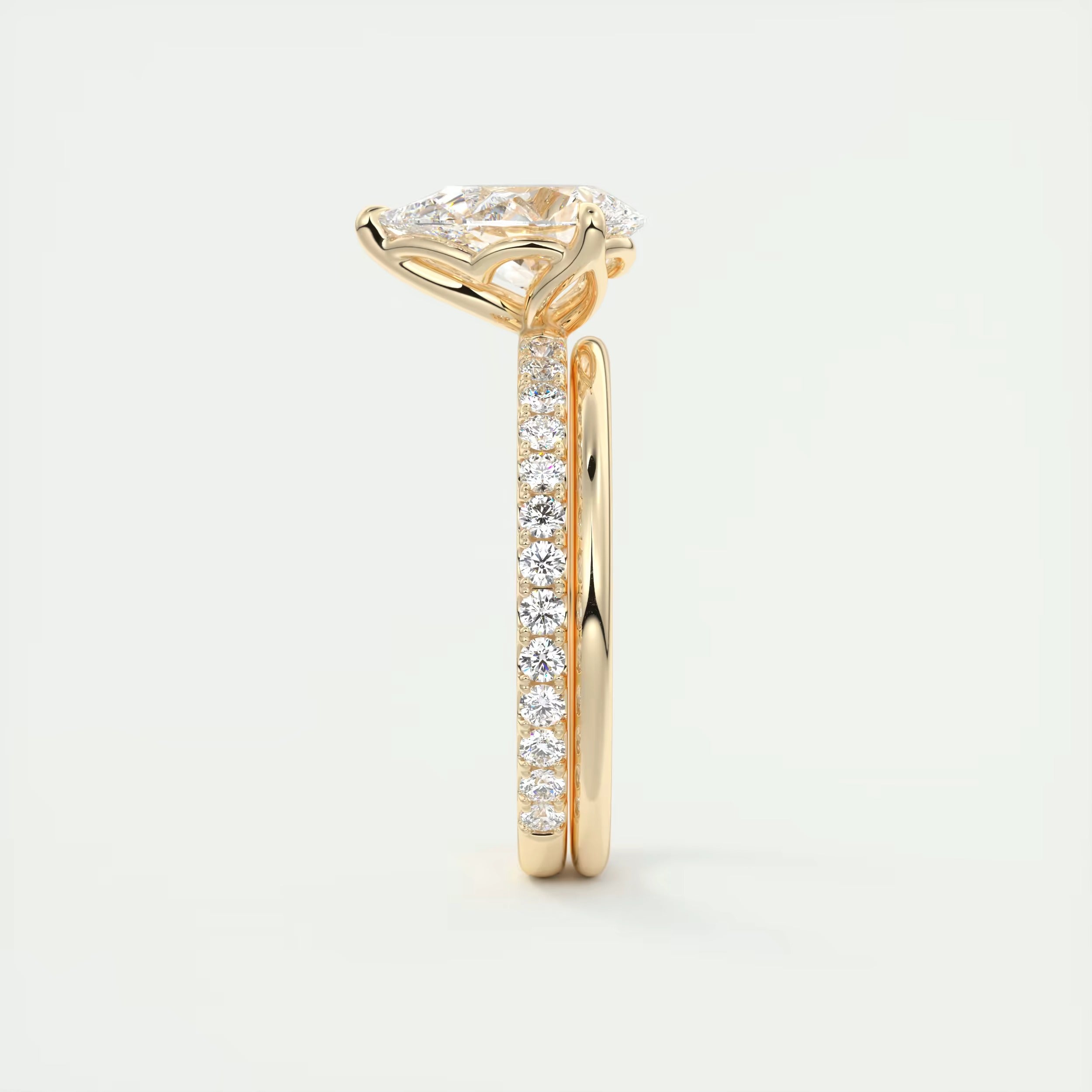 2.50 Ct Royale Pavé Center Stone Pear & Side Stone Round Pavé Ring