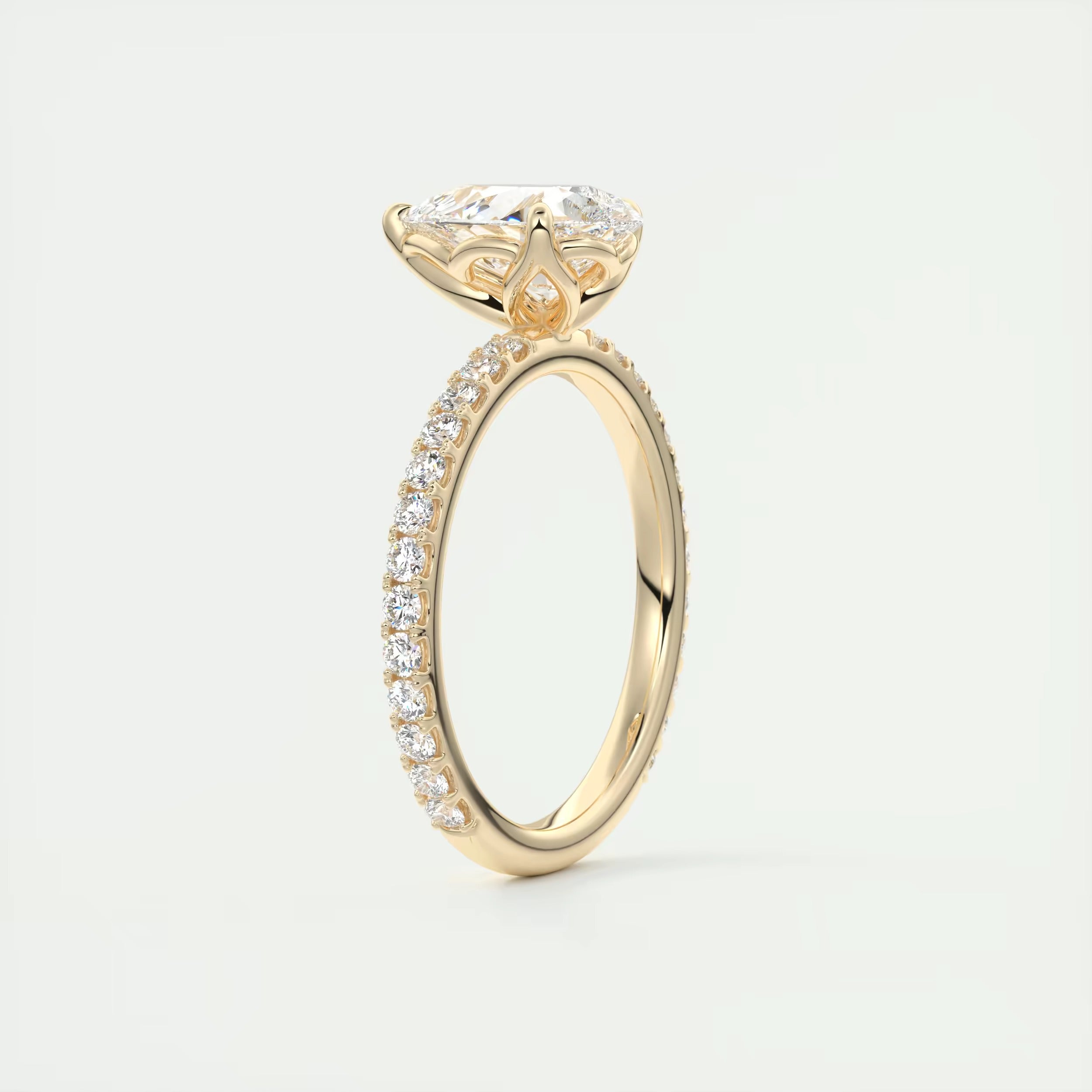 2.50 Ct Royale Pavé Center Stone Pear & Side Stone Round Pavé Ring