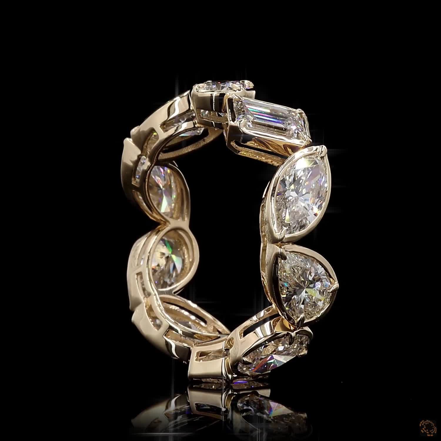 5.82 Ct Full Bezel Setting Custom-contoured smooth yellow gold frames surrounding each distinct diamond shape