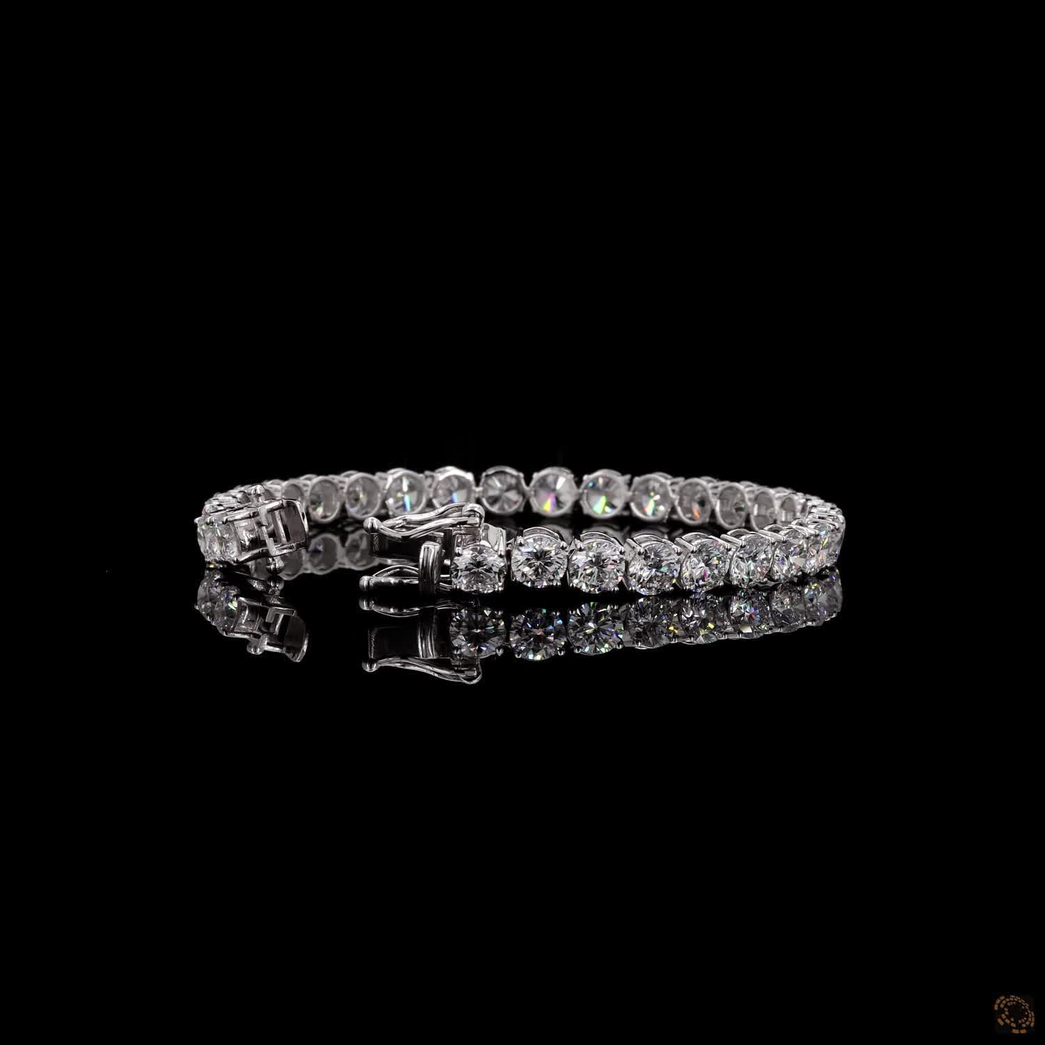 15.90 Ct Round Brilliant Cut Diamond Tennis Bracelet in 14K White Gold – Classic Box Clasp Safety Lock