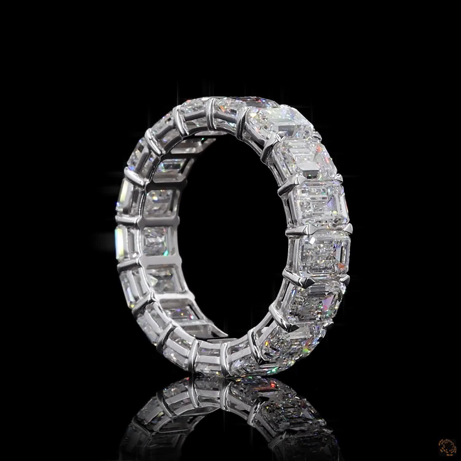 8.58 Ct Vertical Emerald-Cut Diamond Shared-Prong Eternity Ring