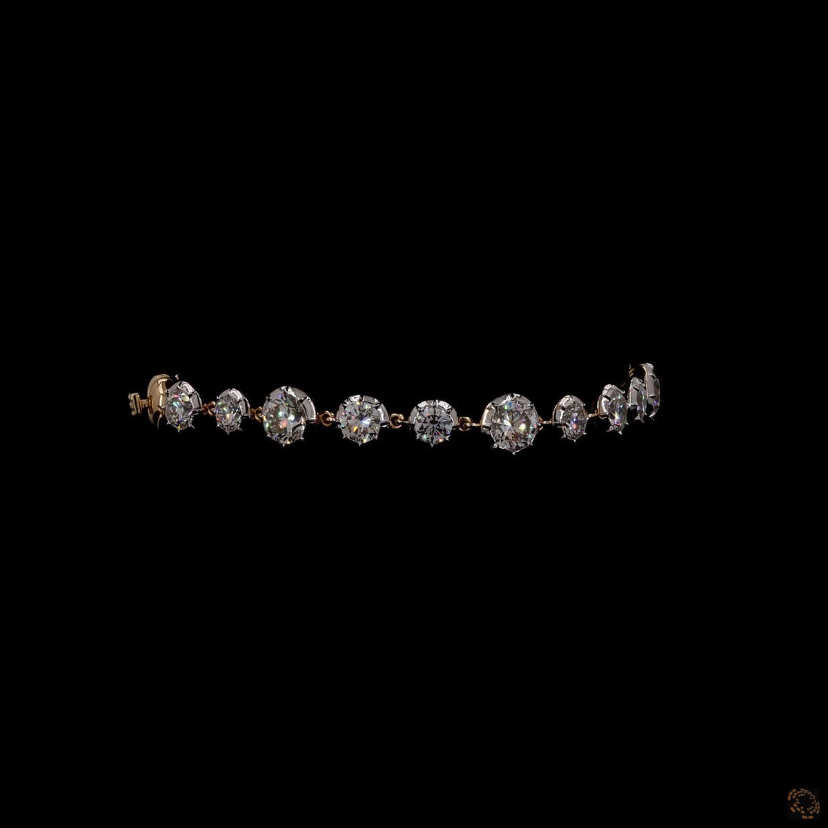 9.66 Ct Graduated Multi-Shape Diamond Tennis Bracelet in Two-Tone Gold