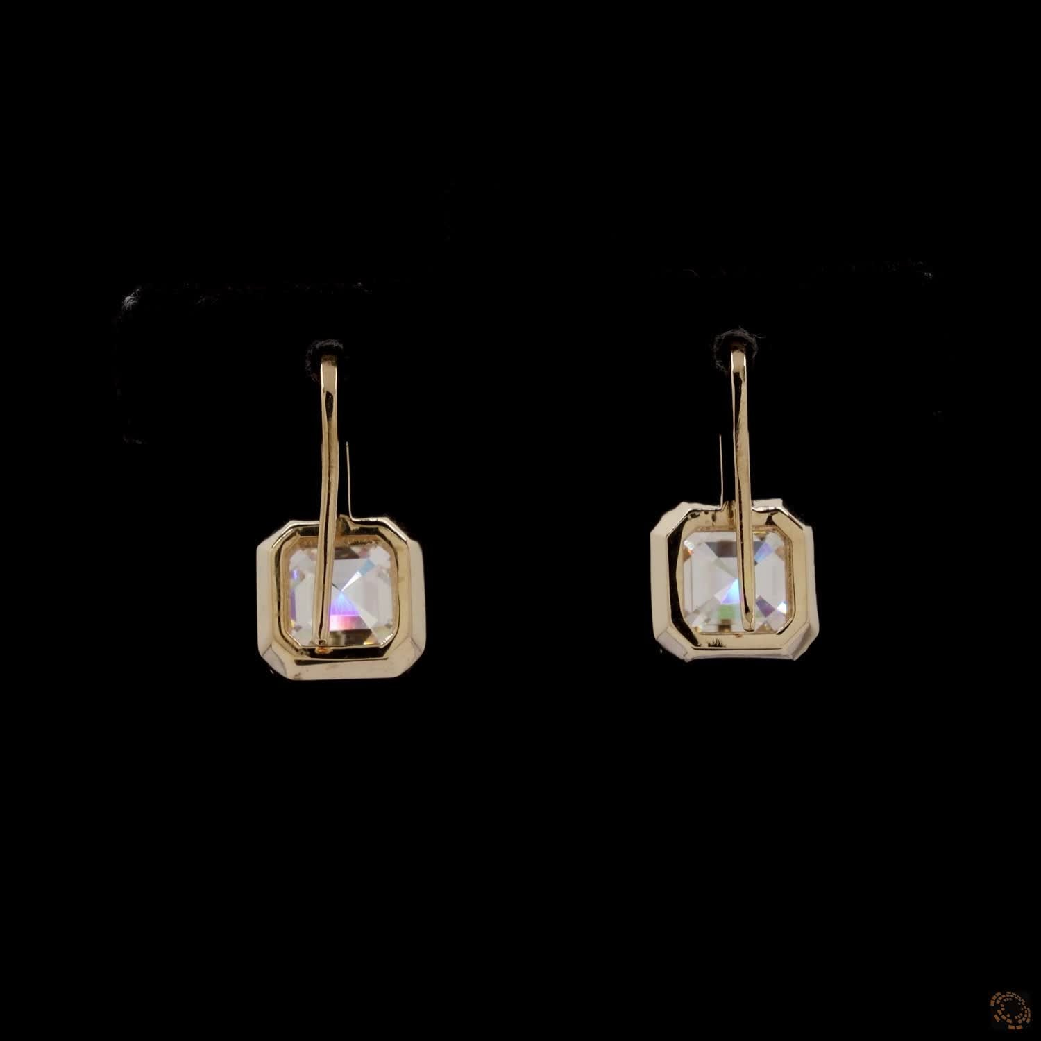2.11 Asscher Cut Diamond Bezel-Set Leverback Drop Earrings in Yellow Gold