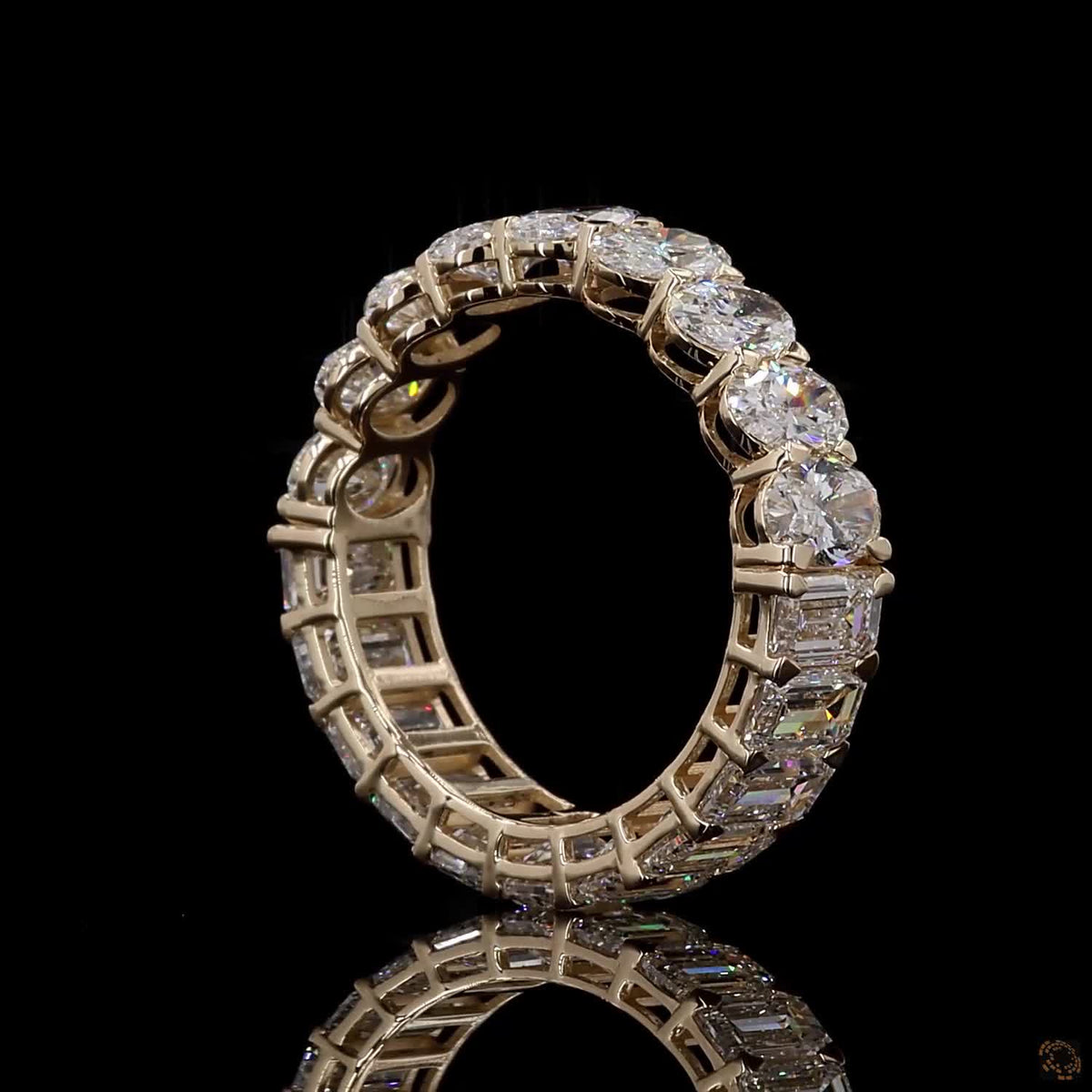 6.06 Ct Half Emerald Cut and Half Oval Cut Diamond Eternity Band in 14K Yellow Gold