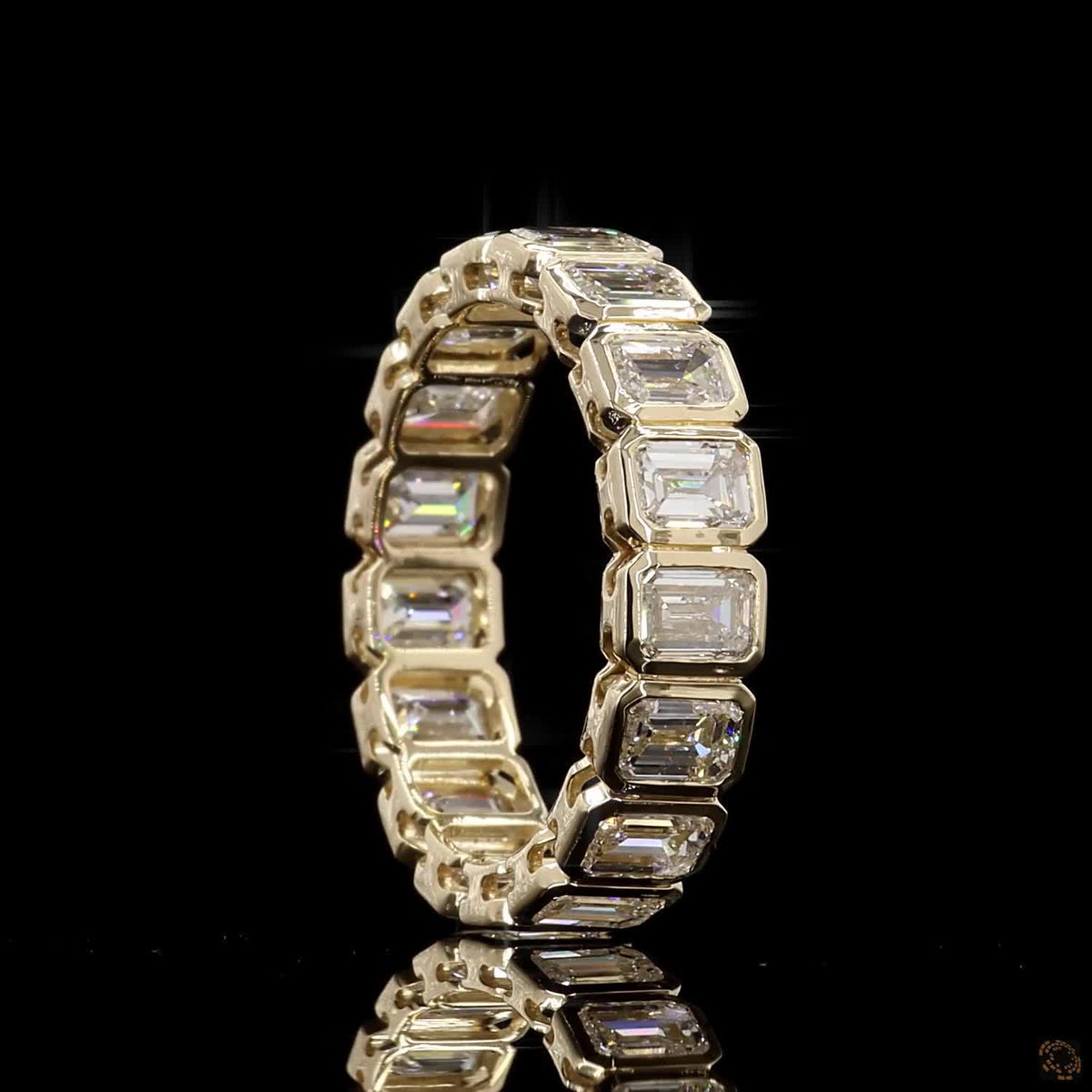4.18 Ct Bezel-Set Emerald Cut Diamond Eternity Band in 14K Yellow Gold