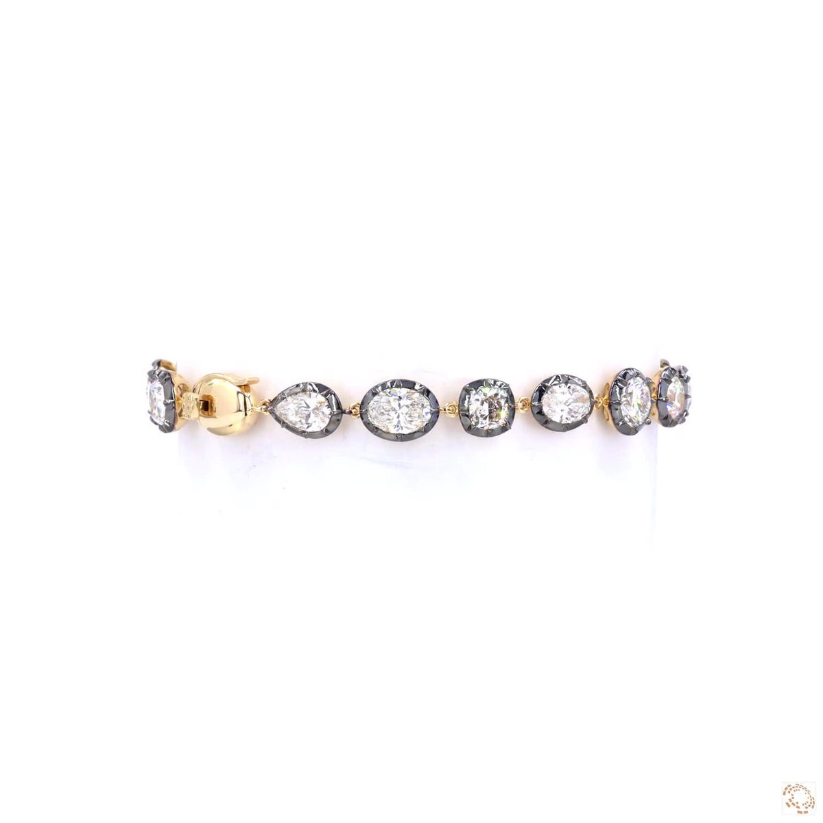 11.59 Ct Multi-Shape Diamond Bezel Tennis Bracelet in Two-Tone 14K Yellow Gold & Black Rhodium