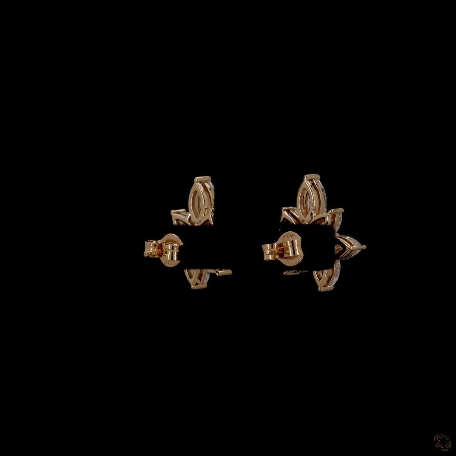2.93 Ct Marquise Cut Cluster Stud Earrings in 14K Yellow Gold | Floral Leaf Cluster Earring