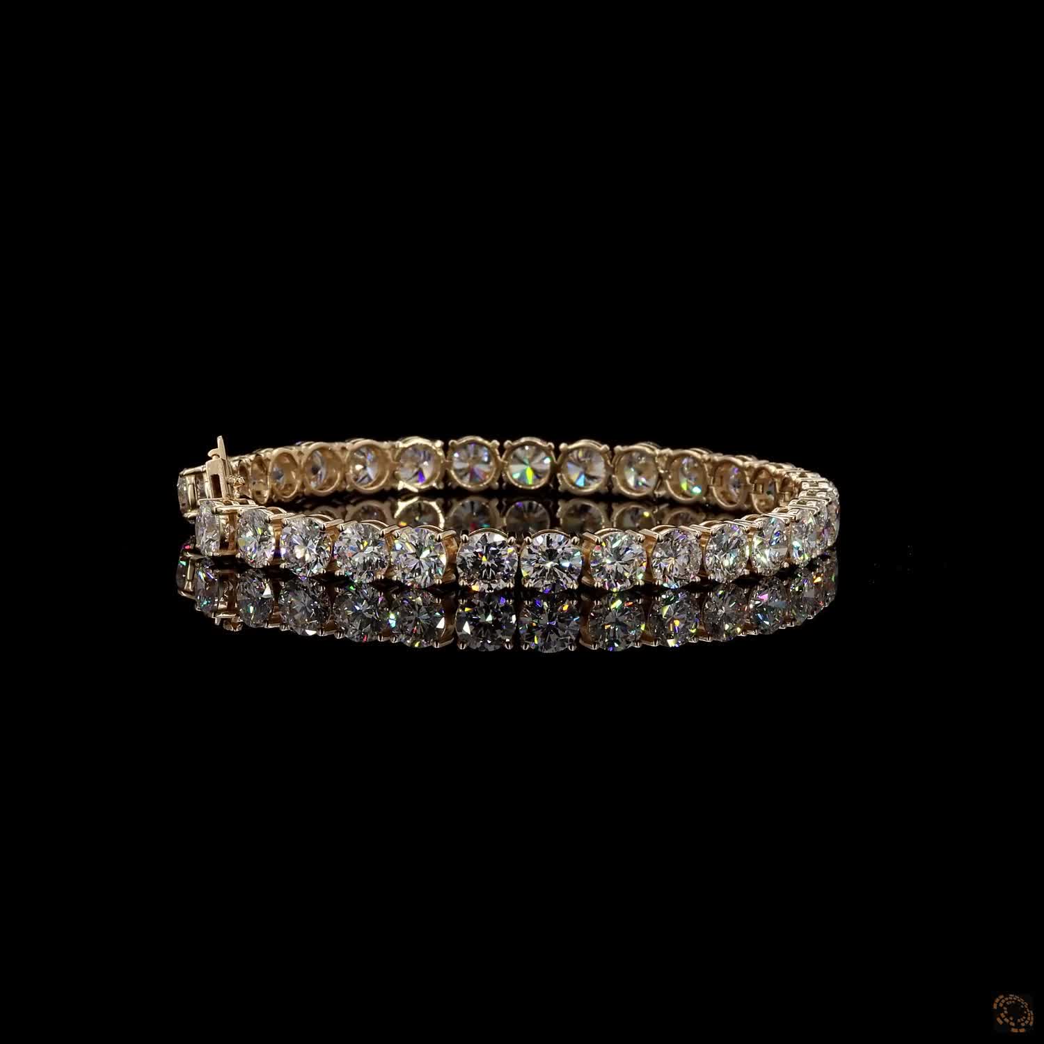 23.27 Ct Yellow Gold Round Cut Diamond Classic Tennis Bracelet