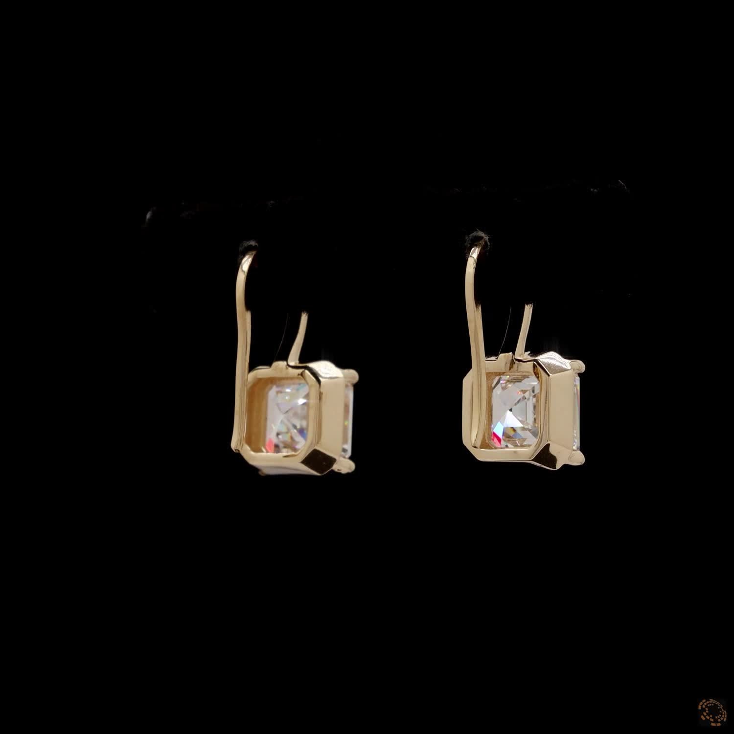 2.11 Asscher Cut Diamond Bezel-Set Leverback Drop Earrings in Yellow Gold