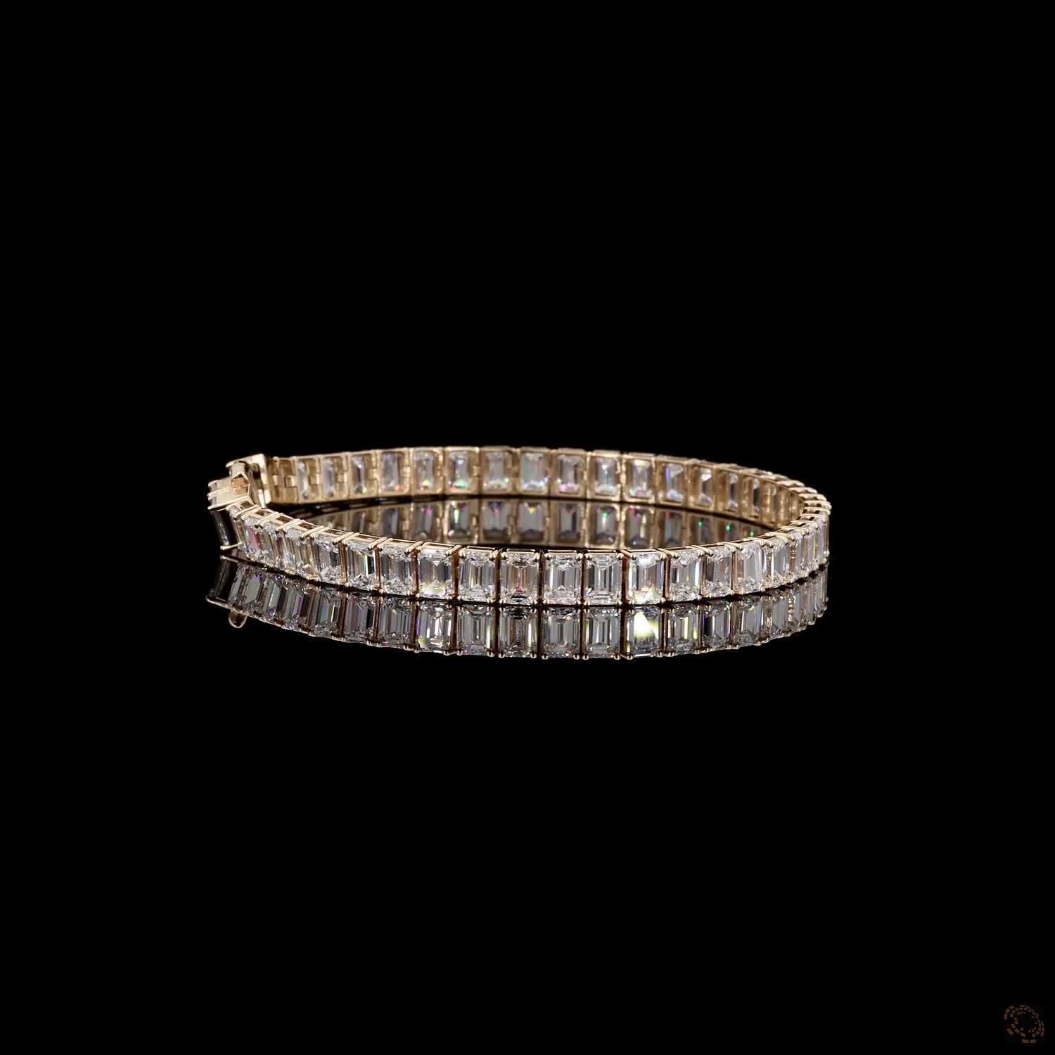 18.52 Ct East-West Emerald Cut Diamond Tennis Bracelet in 14K Yellow Gold