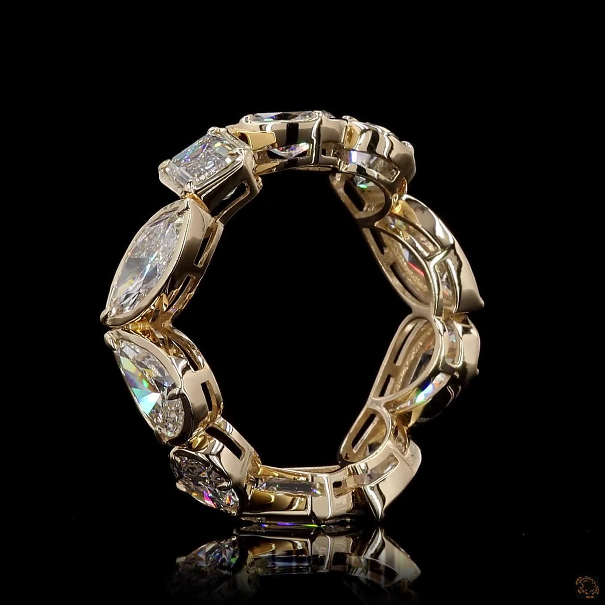5.82 Ct Full Bezel Setting Custom-contoured smooth yellow gold frames surrounding each distinct diamond shape
