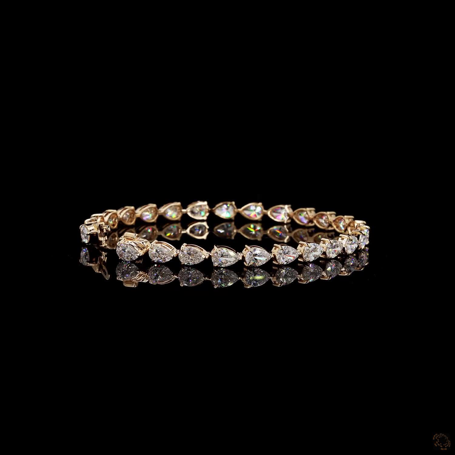 8.84 Ct Horizontal Pear-Shaped Diamond Line Bracelet in Yellow Gold