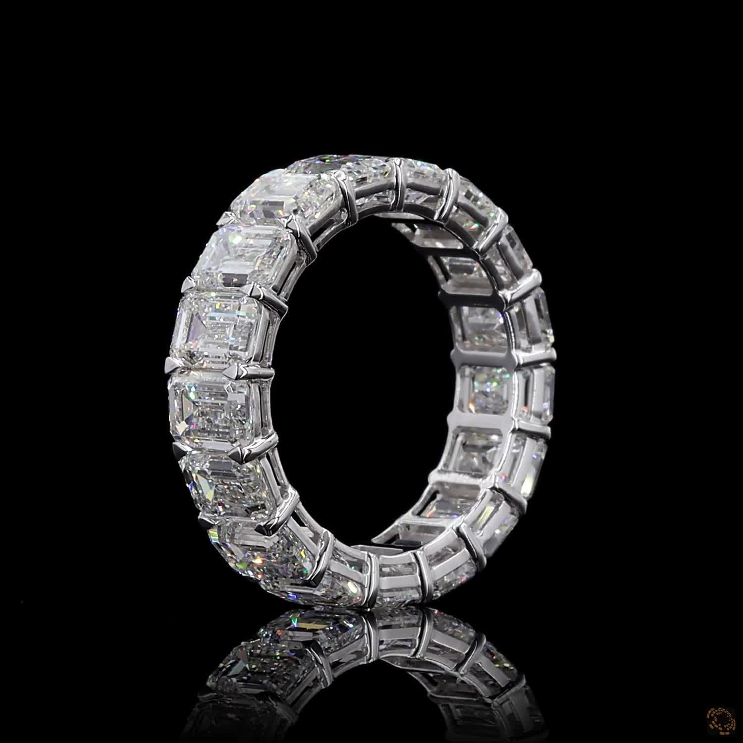 8.58 Ct Vertical Emerald-Cut Diamond Shared-Prong Eternity Ring