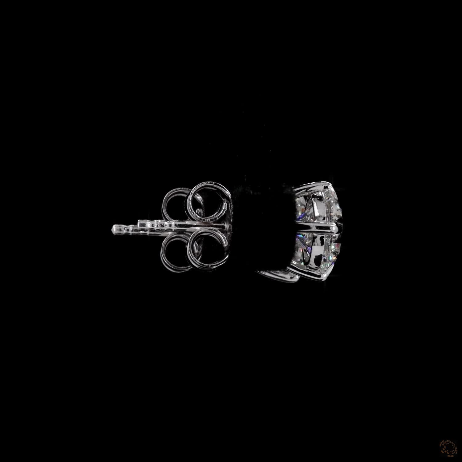 2.03 Ct Round Cut Diamond Solitaire Stud Earrings in 14K White Gold | Compass-Set 4-Prong Claw Basket Studs