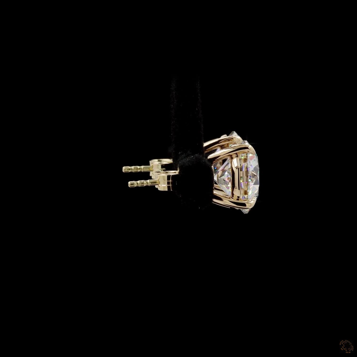 8.03 Ct Classic Round Cut Diamond Solitaire Stud Earrings in 14K Yellow Gold | 4-Prong Claw Setting with Friction Backs
