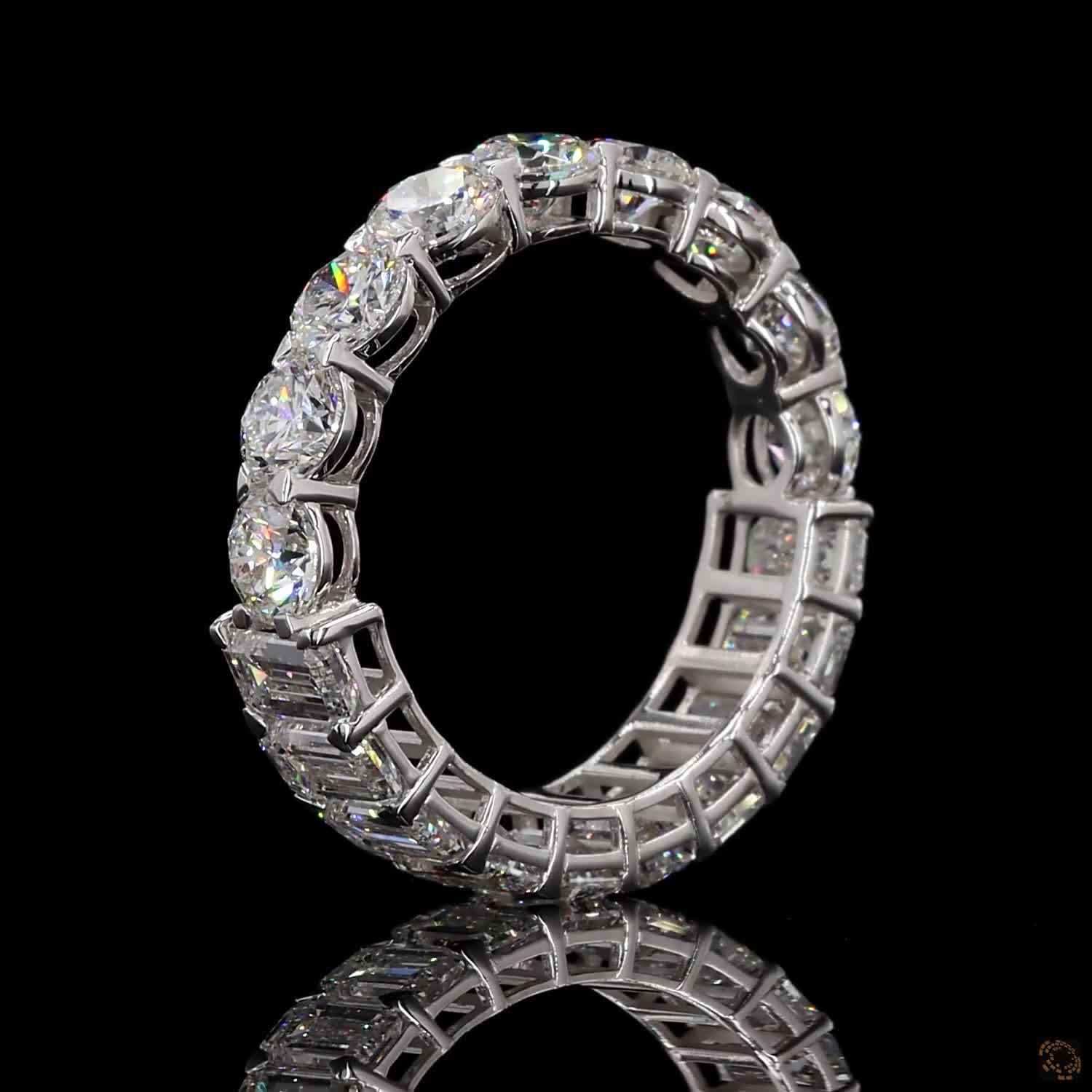 5.58 Ct Half Round Half Emerald Cut Diamond Eternity Ring | Multi-Shape Wedding Band in 14K White Gold