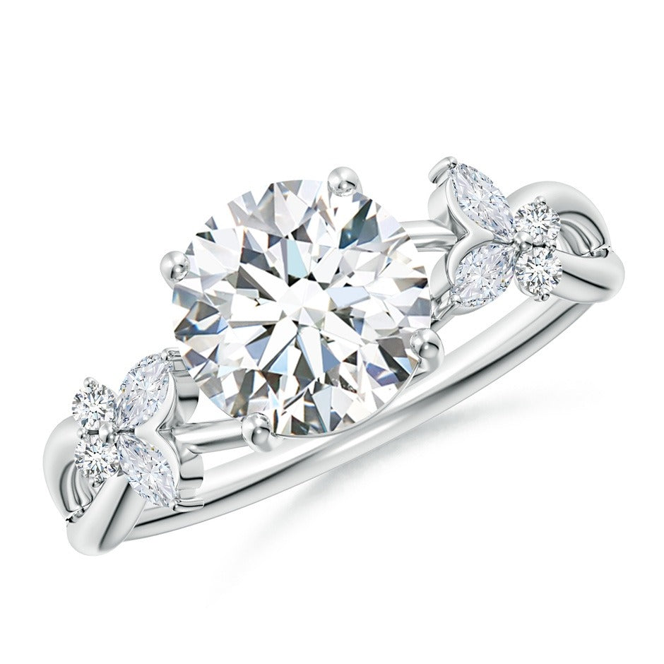 2.15 Ct In Center Stone Round & Side Stone Marquise Bardot Scallop Engagement Ring