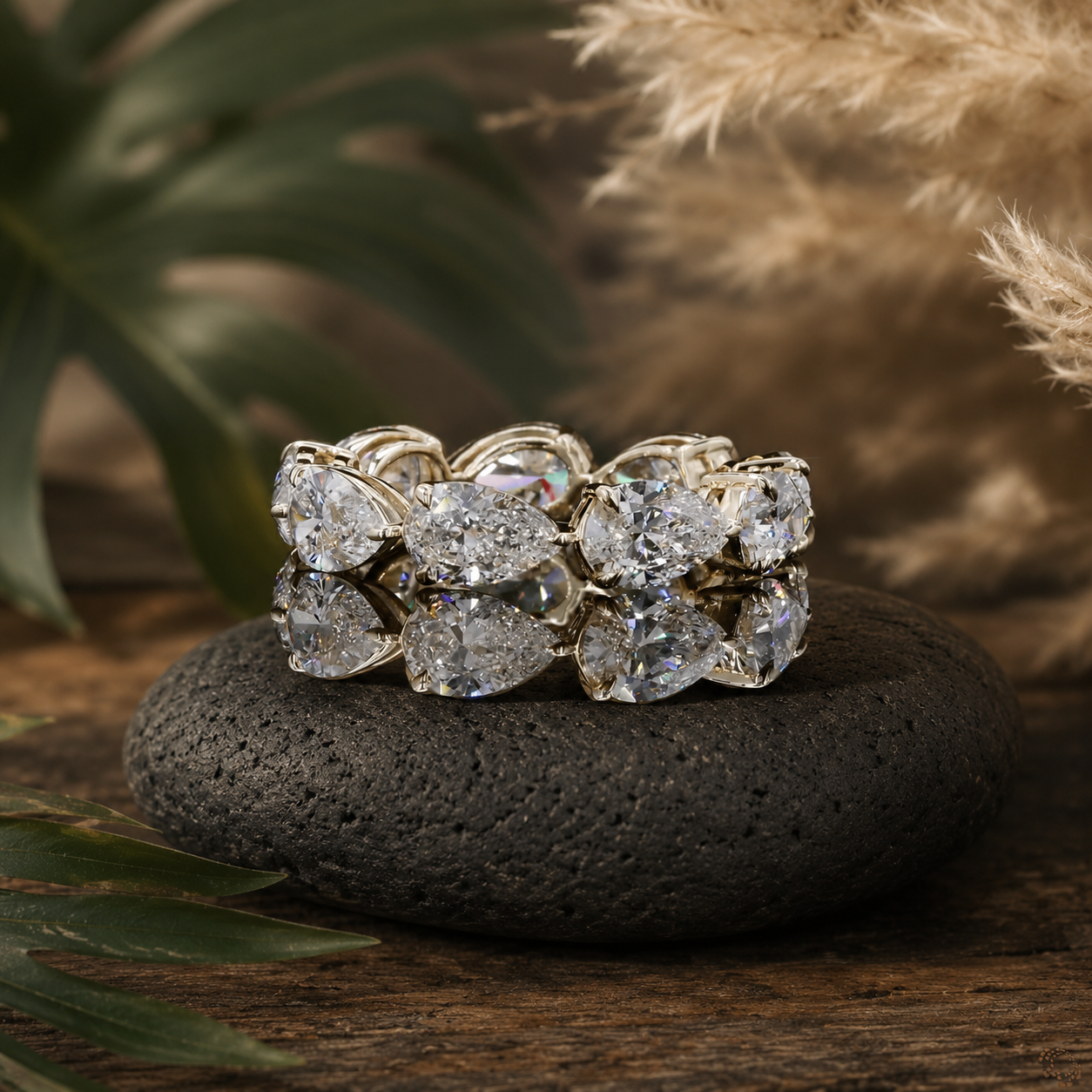 4.97 Ct Pear Cut Lab Grown Diamond Eternity Band Ring in 14K Yellow Gold | Shared Prong Full Eternity Wedding Band | Anniversary Ring for Women