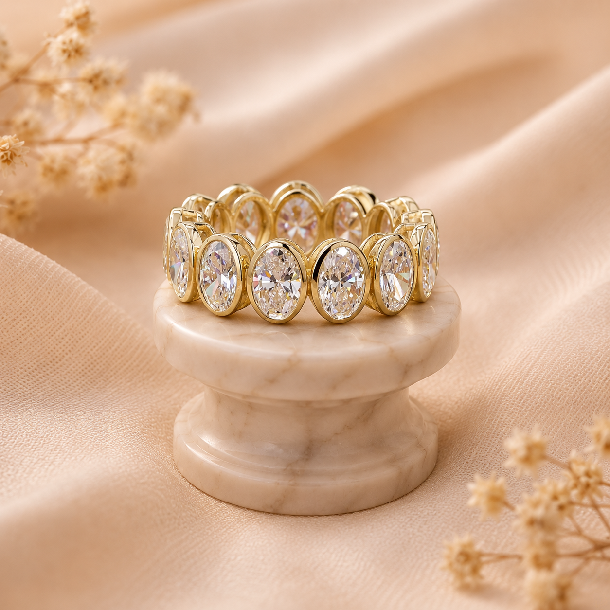 6.82 Ct Oval Diamond Wedding Band for Women | Bezel Set Lab Grown Diamond Eternity Ring