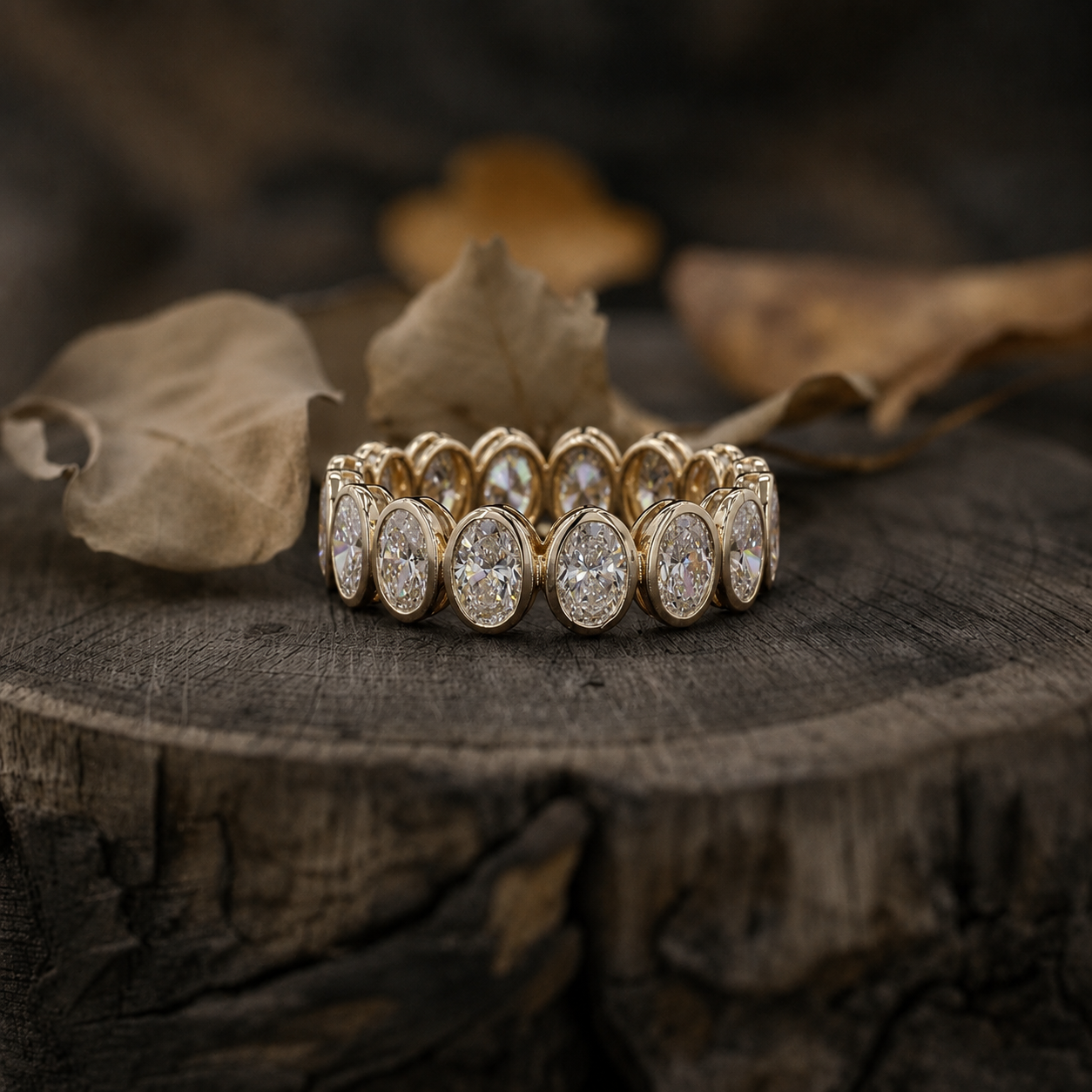 3.96 Ct Oval Bezel Set Diamond Eternity Ring | 14K Yellow Gold Lab Grown Diamond Wedding Band
