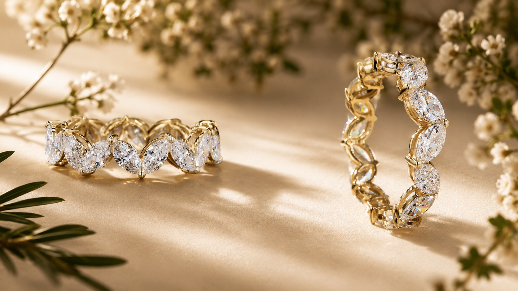 2.77 Ct Marquise Cut Diamond Eternity Ring | 14K Yellow Gold Lab Grown Diamond Wedding Band