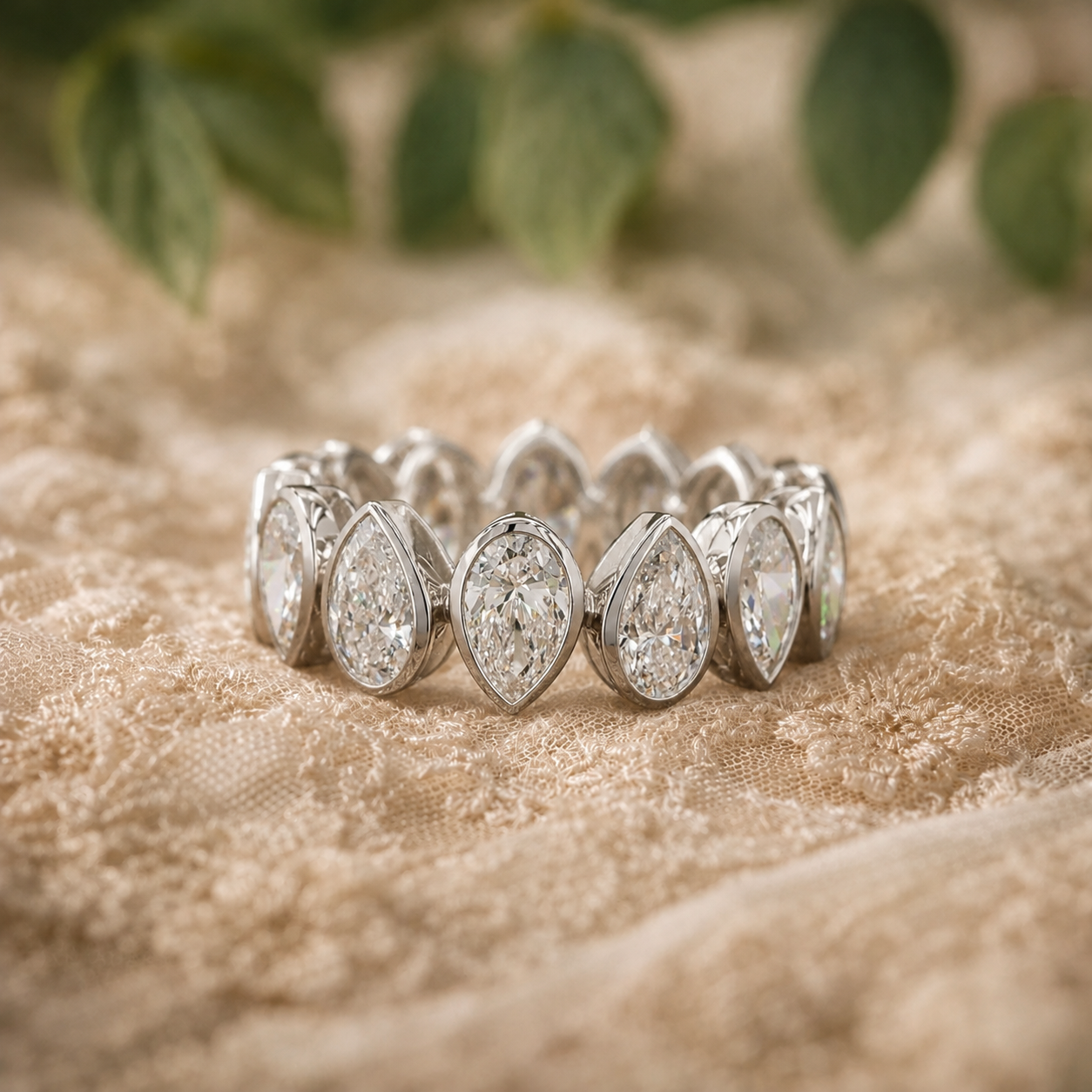 6.88 Ct Pear Cut Bezel Set Diamond Eternity Ring | 14K White Gold Lab Grown Diamond Band