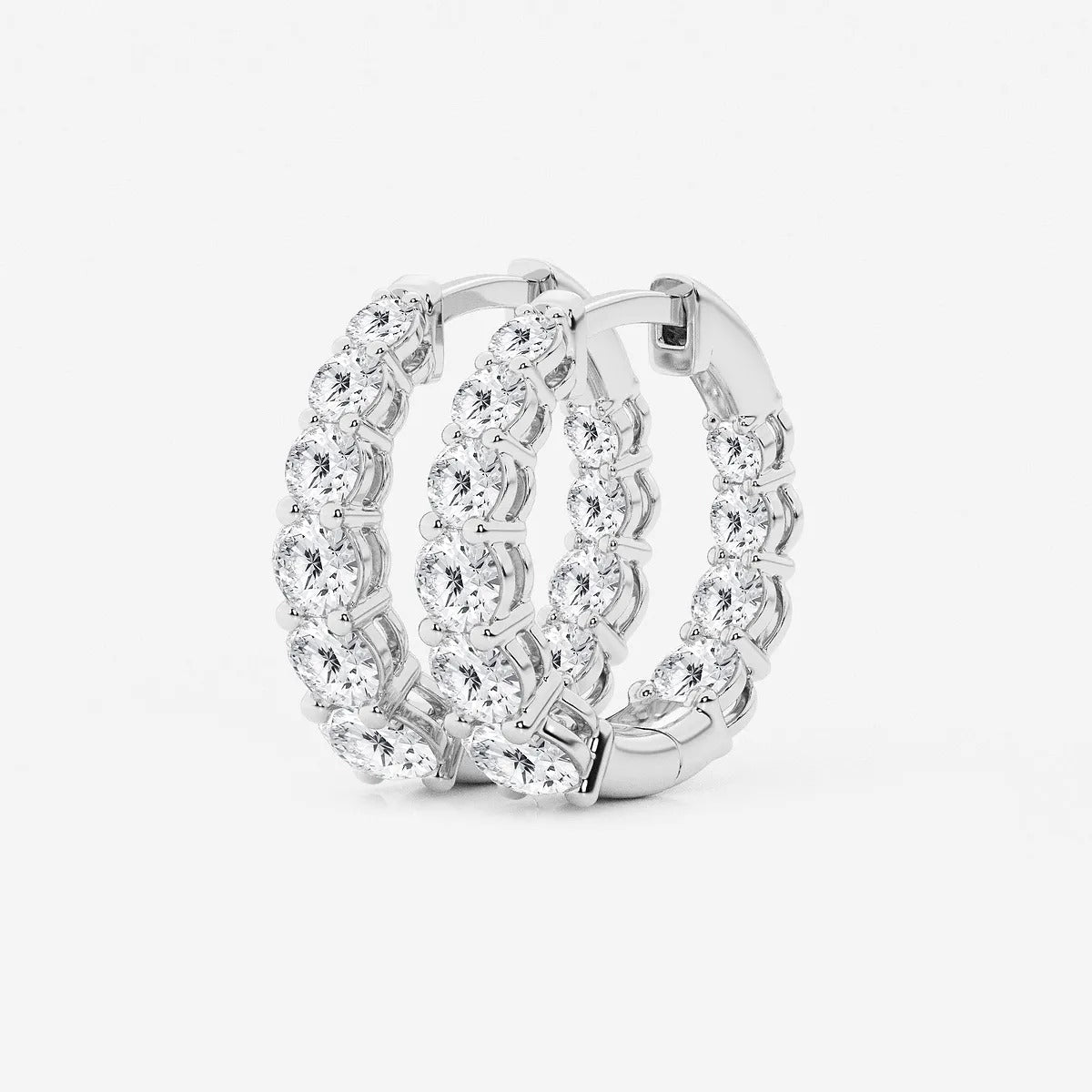 2 ct Round Lab Grown Diamond Graduated Inside Out Huggie Hoop Earrings