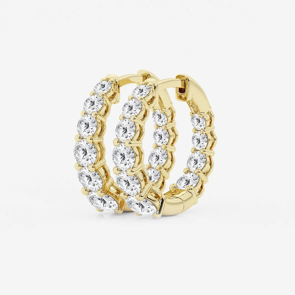2 ct Round Lab Grown Diamond Graduated Inside Out Huggie Hoop Earrings