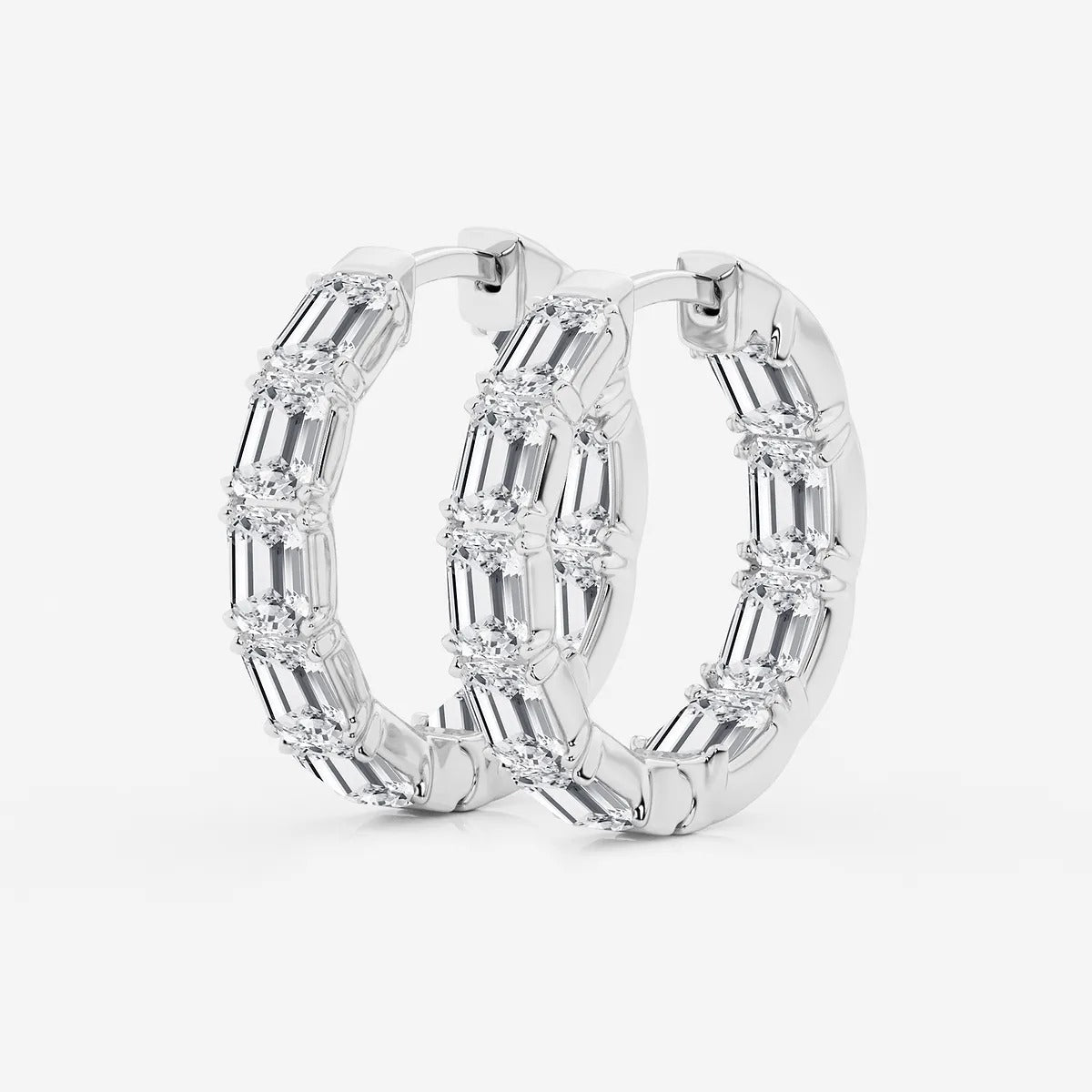 3 Ct Emerald Lab Grown Diamond Inside Out Hoop Earrings