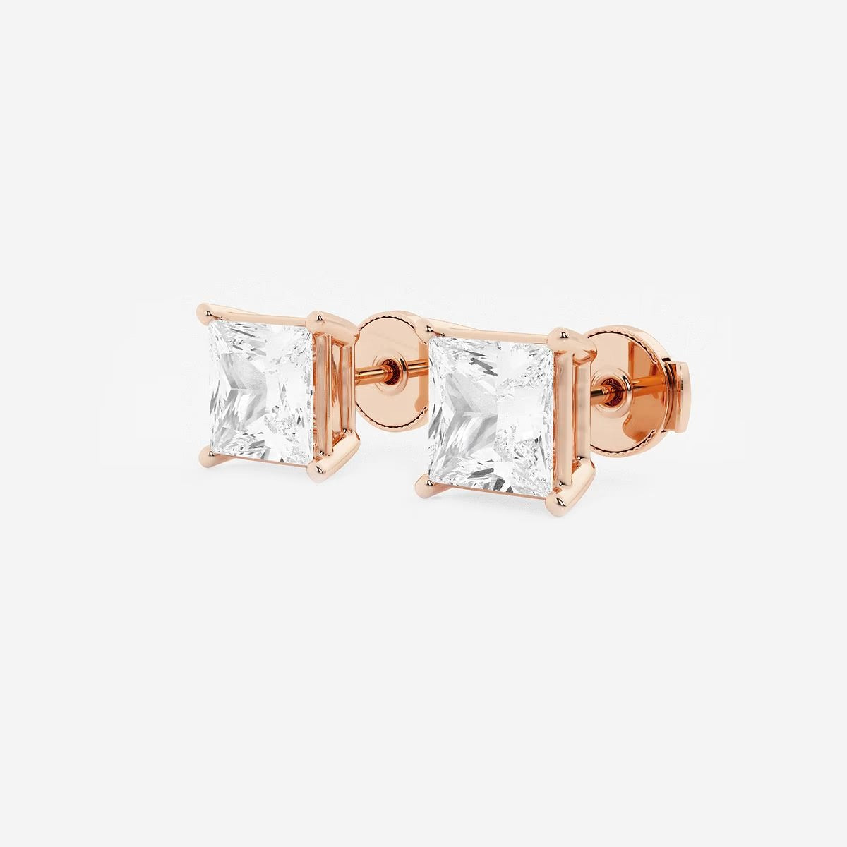 3.00 Ct Princess Shap Near-Colorless 4-Prong Stud Earring
