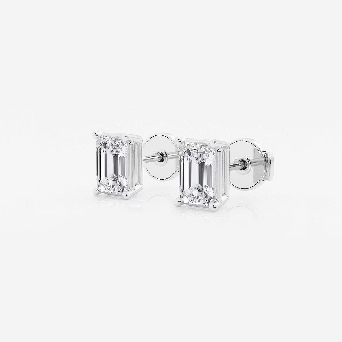 1.00 Ct Emerald Shap Near-Colorless 4-Prong Stud Earrings