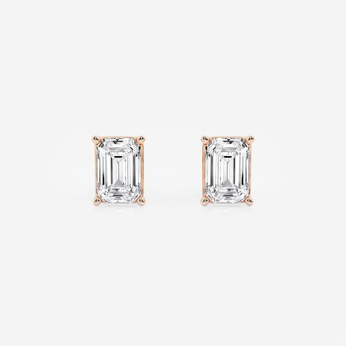 3.00 Ct Emerald Shap Near-Colorless 4-Prong Stud Earring