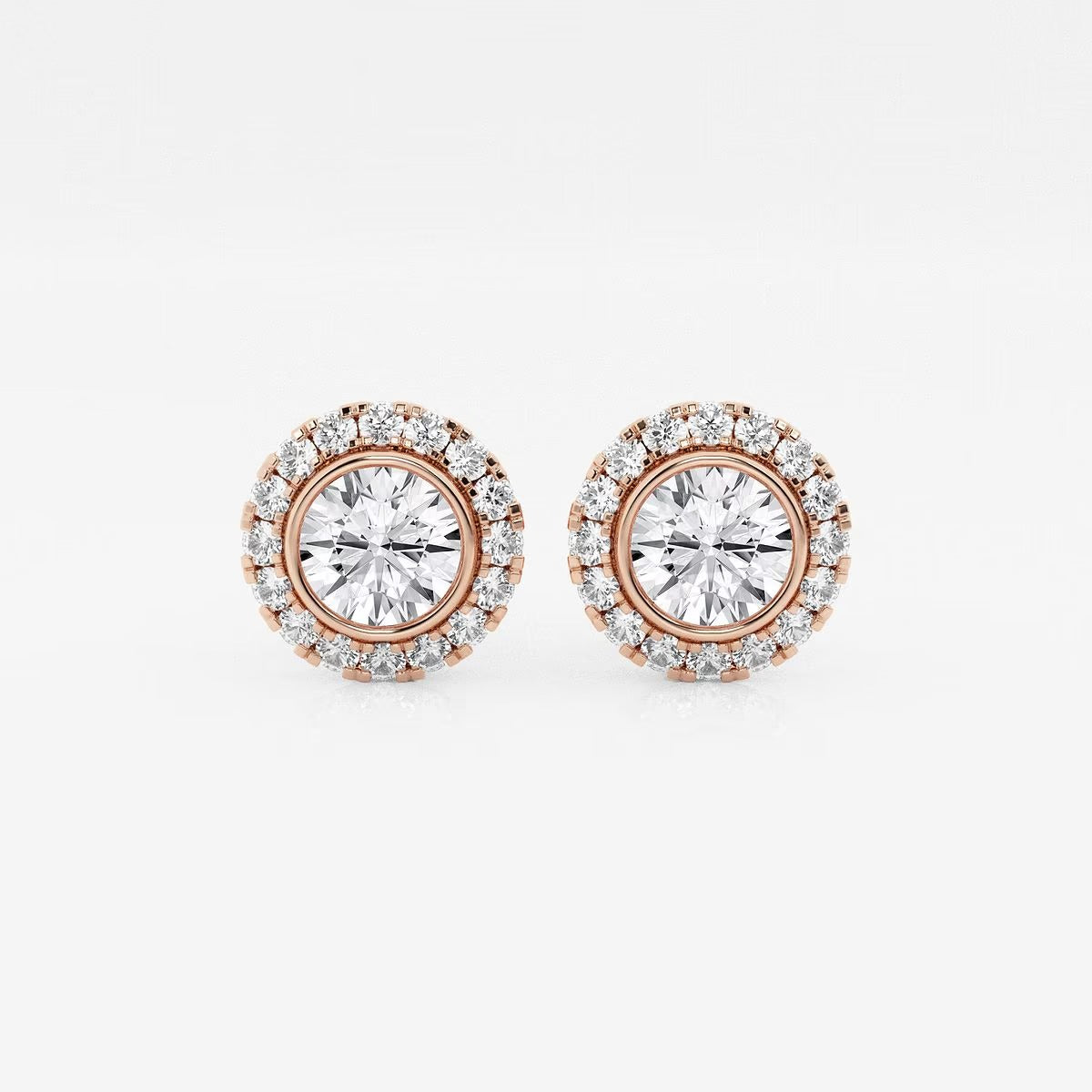 1.25 Ct Round Bezel Set Halo Certified Stud Earrings