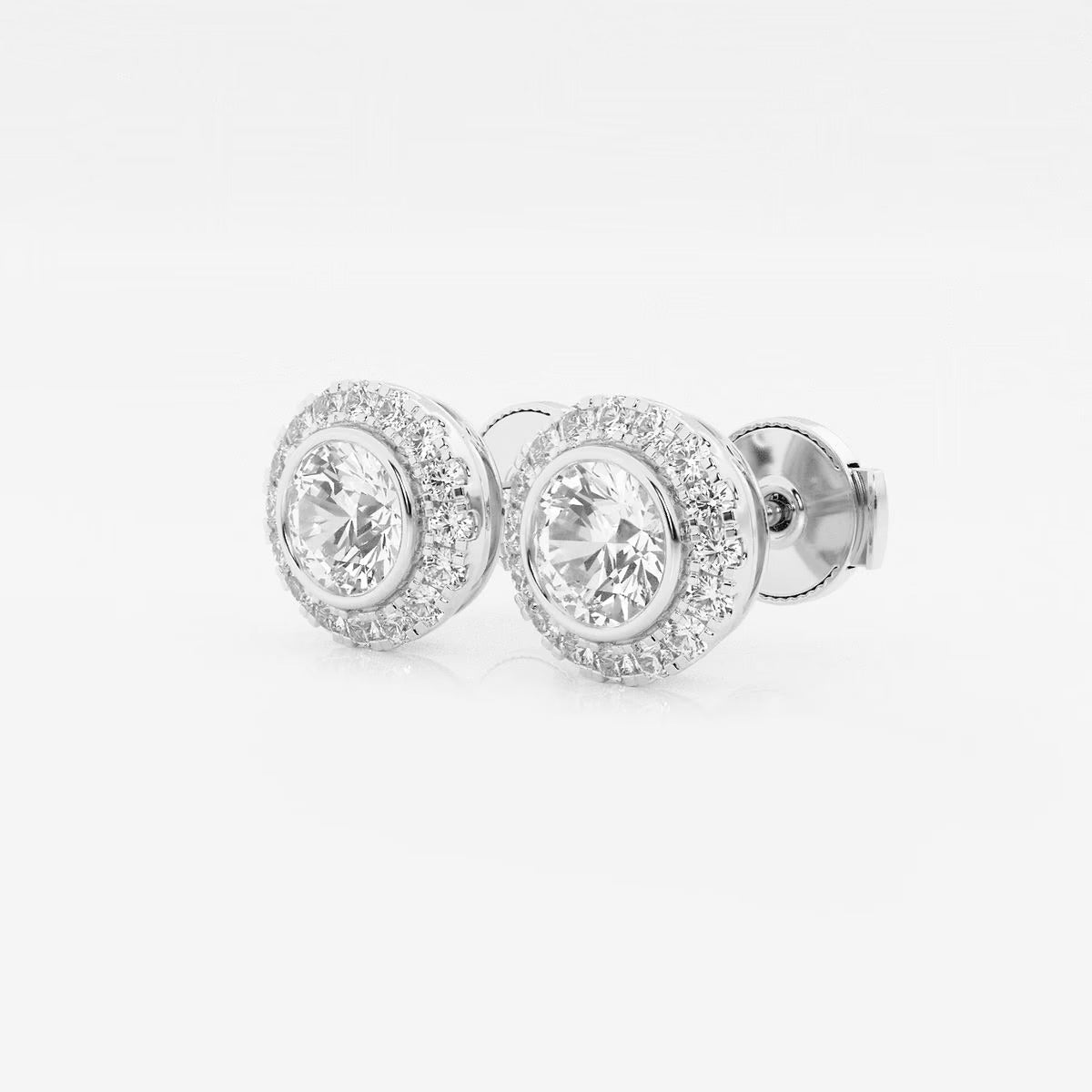 1.25 Ct Round Bezel Set Halo Certified Stud Earrings