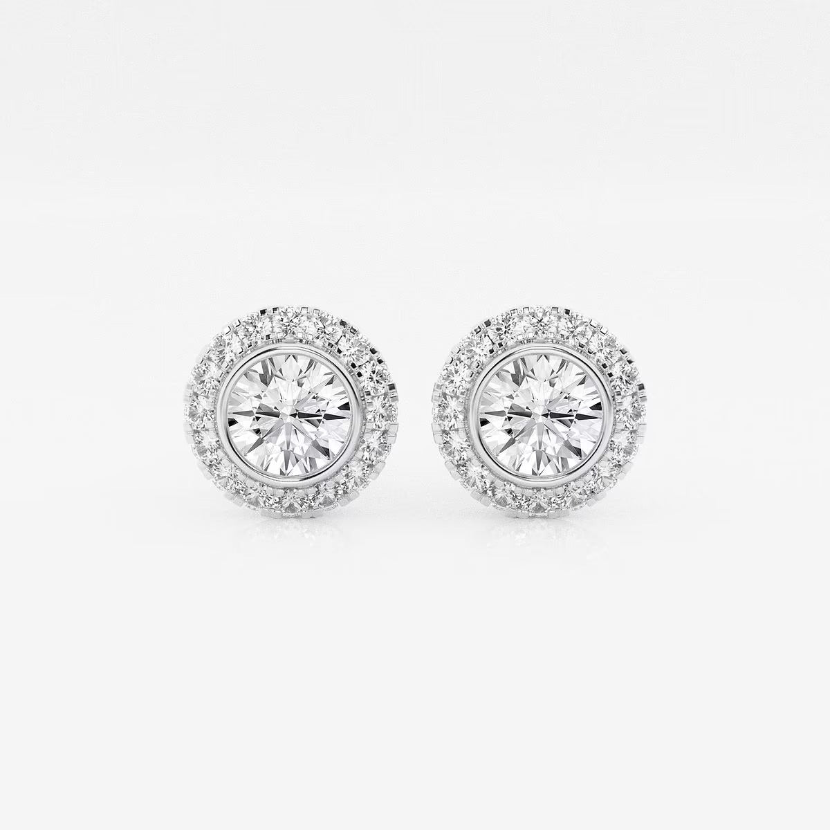 1.25 Ct Round Bezel Set Halo Certified Stud Earrings