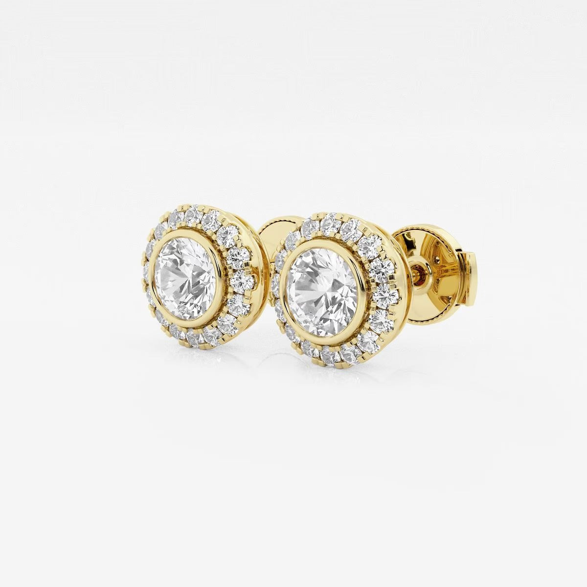 1.25 Ct Round Bezel Set Halo Certified Stud Earrings
