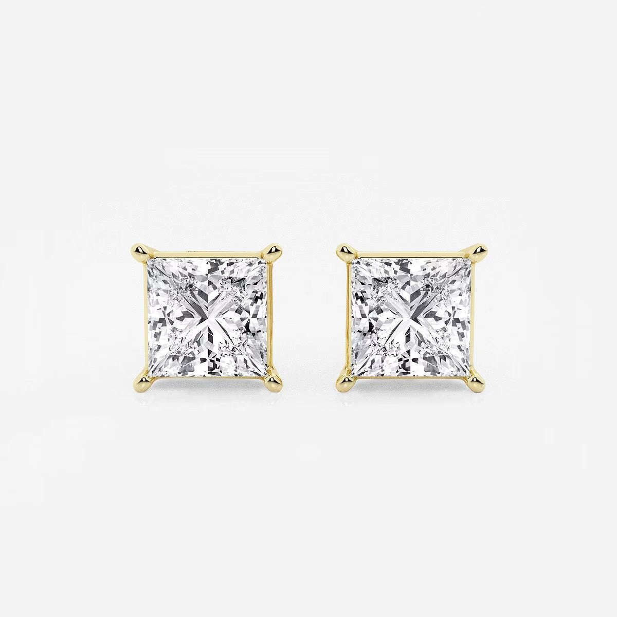 4.00 Ct Princess Shap Near-Colorless 4-Prong Stud Earring
