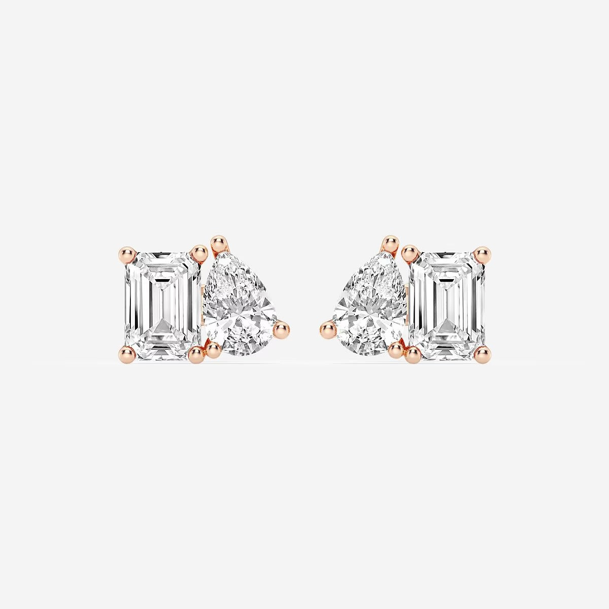 4.00 Ct Toi Et Moi Emerald and Pear Stud Earrings