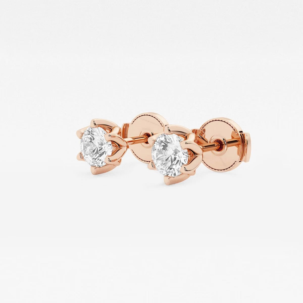 1.00 Ct Round Six Prong Flower Petal Solitaire Stud Earring