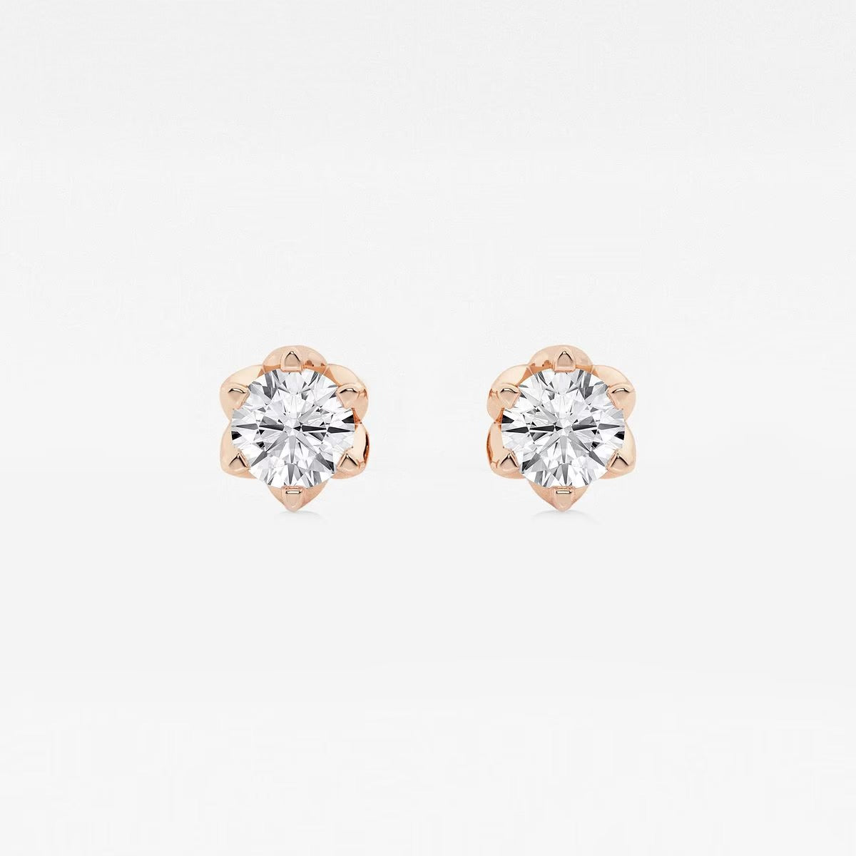 1.00 Ct Round Six Prong Flower Petal Solitaire Stud Earring