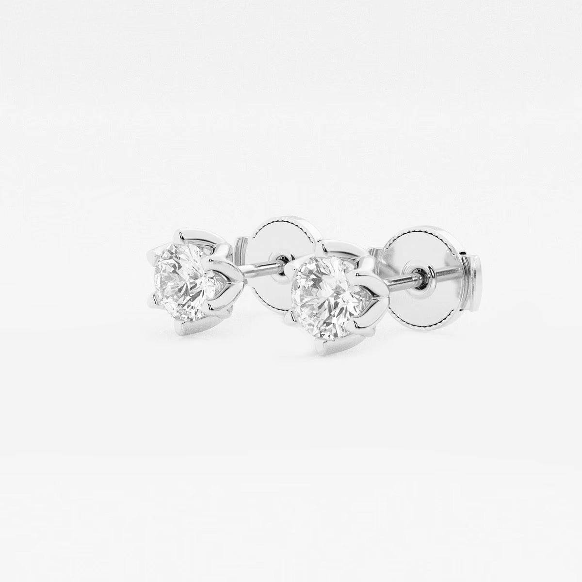 1.00 Ct Round Six Prong Flower Petal Solitaire Stud Earring